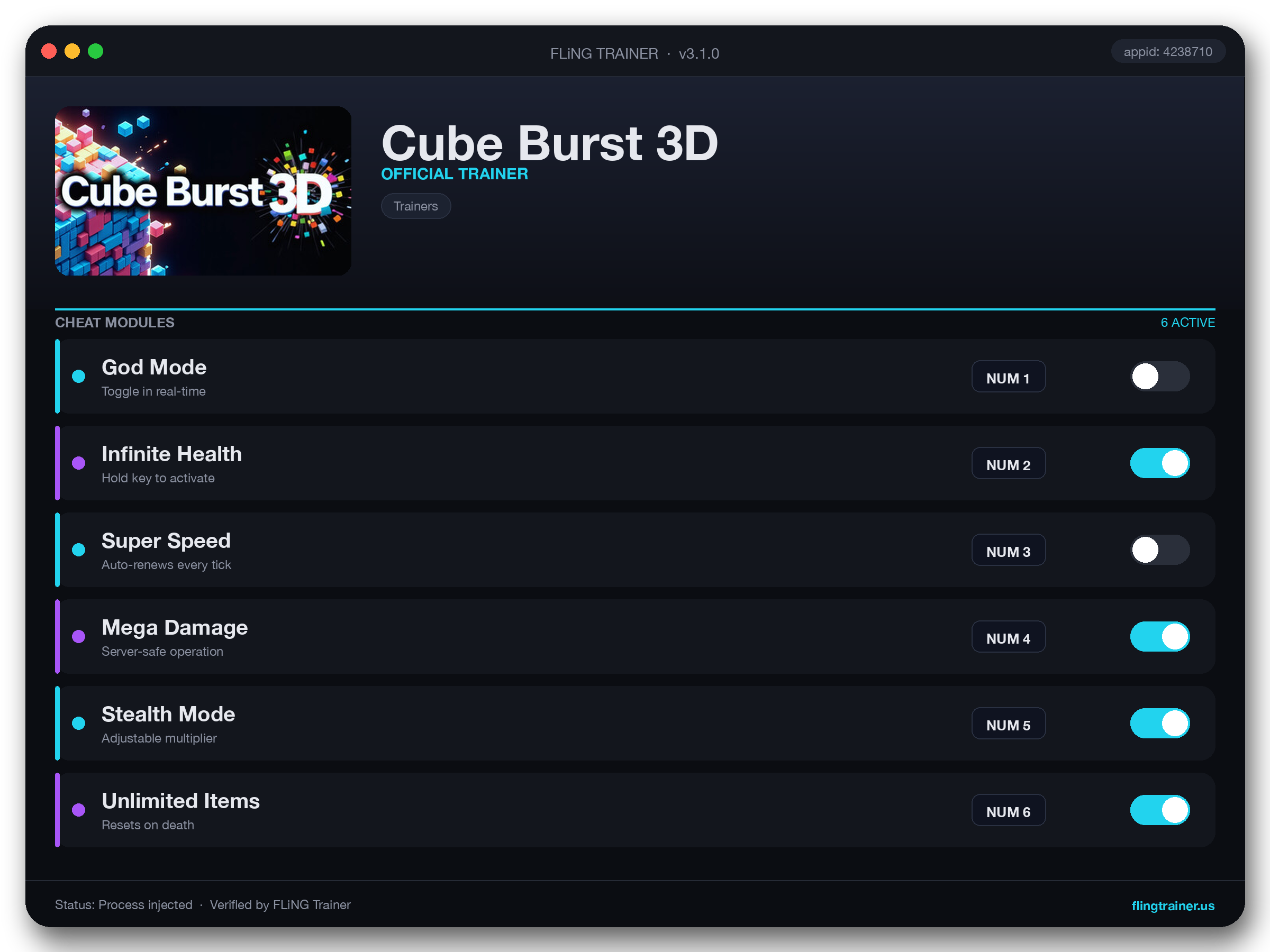 Cube Burst 3D Trainer interface