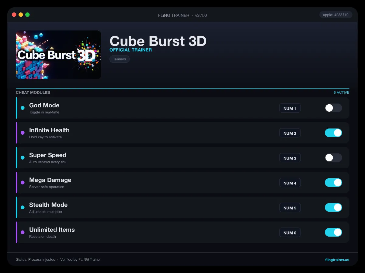 Cube Burst 3D Trainer interface
