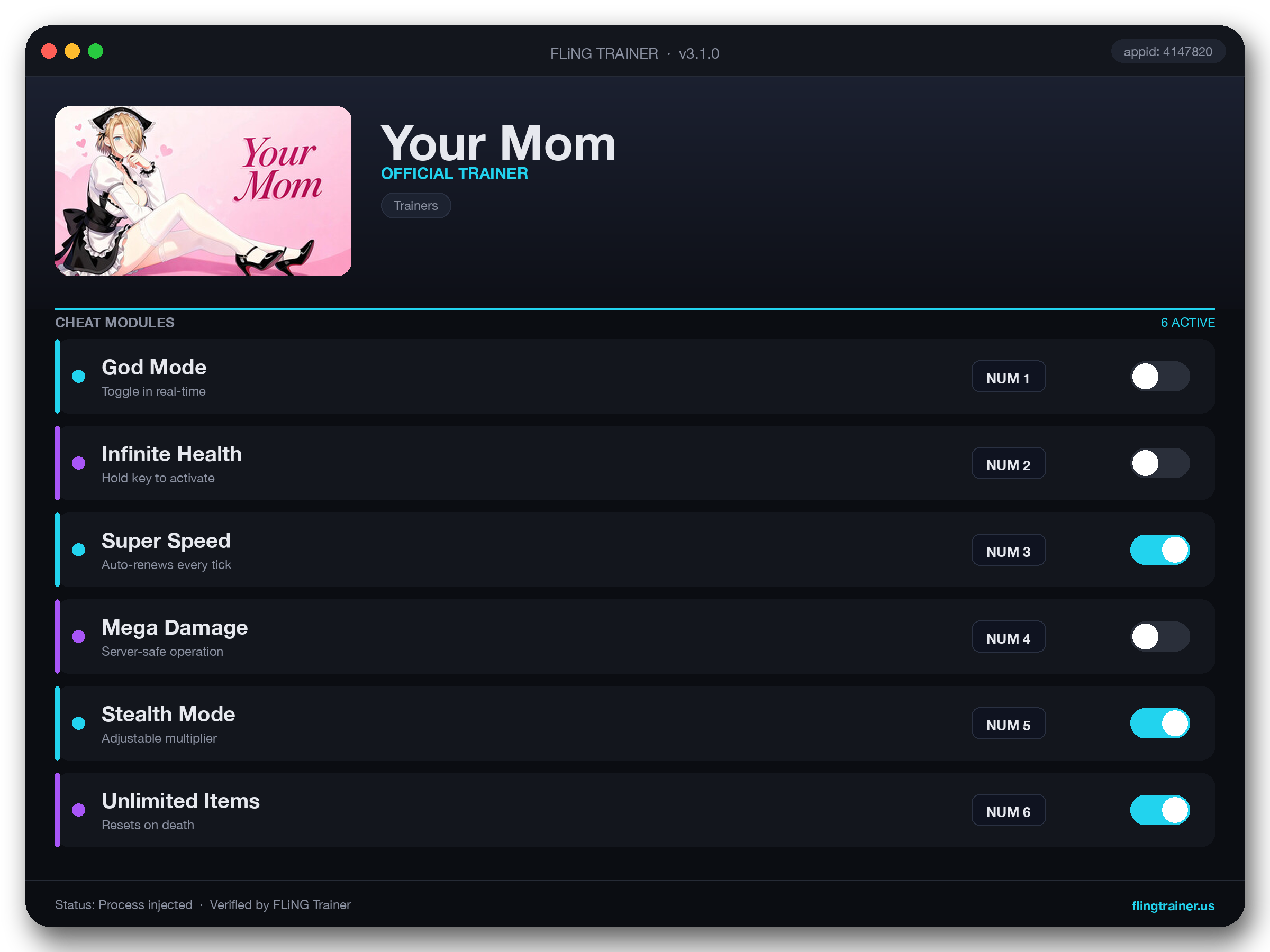 Your Mom Trainer interface