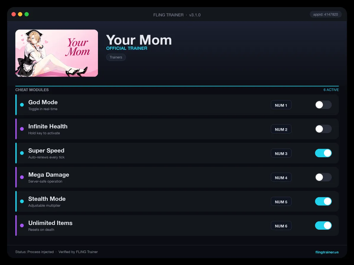 Your Mom Trainer interface