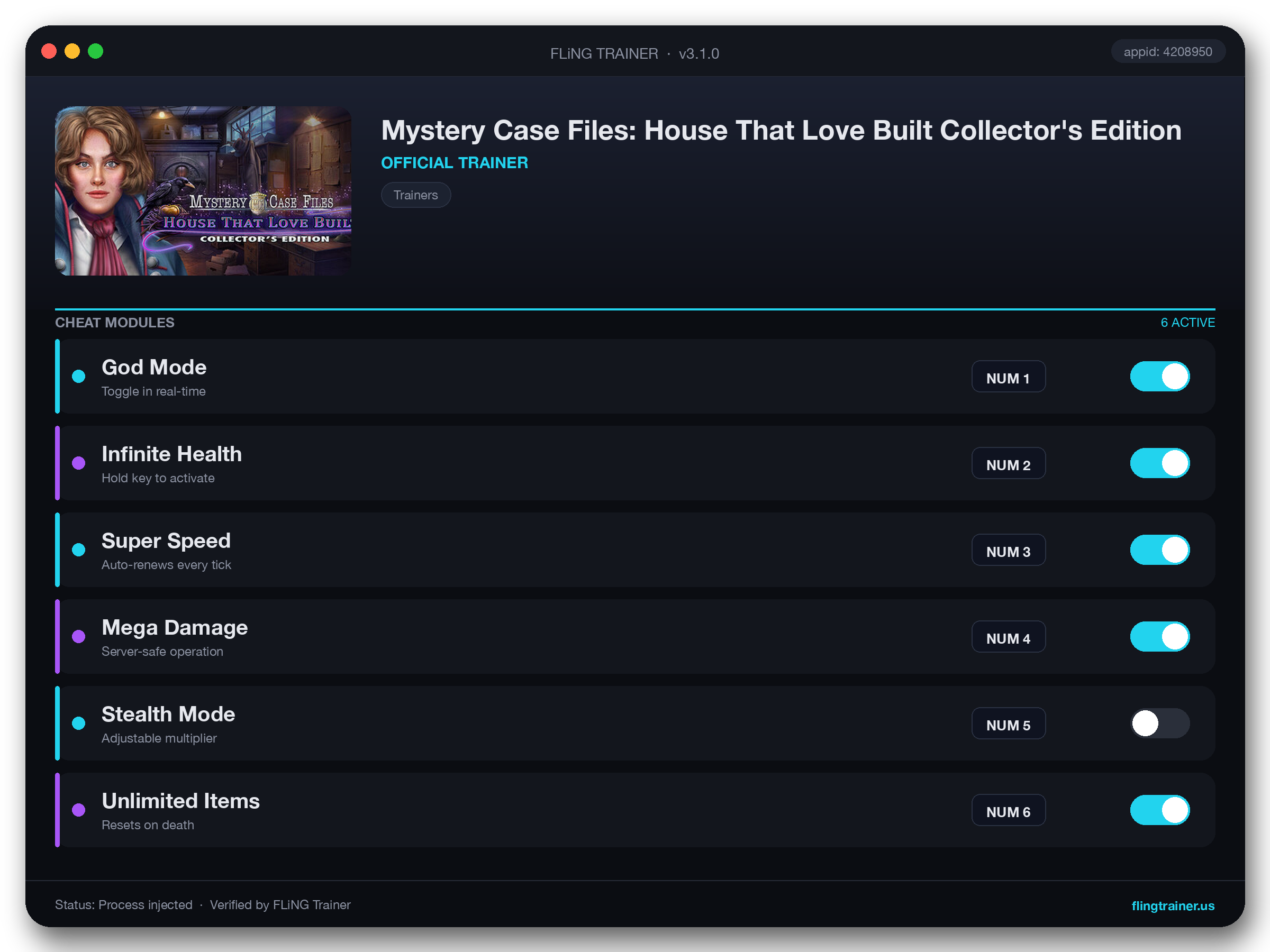 Mystery Case Files: House That Love Built Collector's Edition Trainer interface