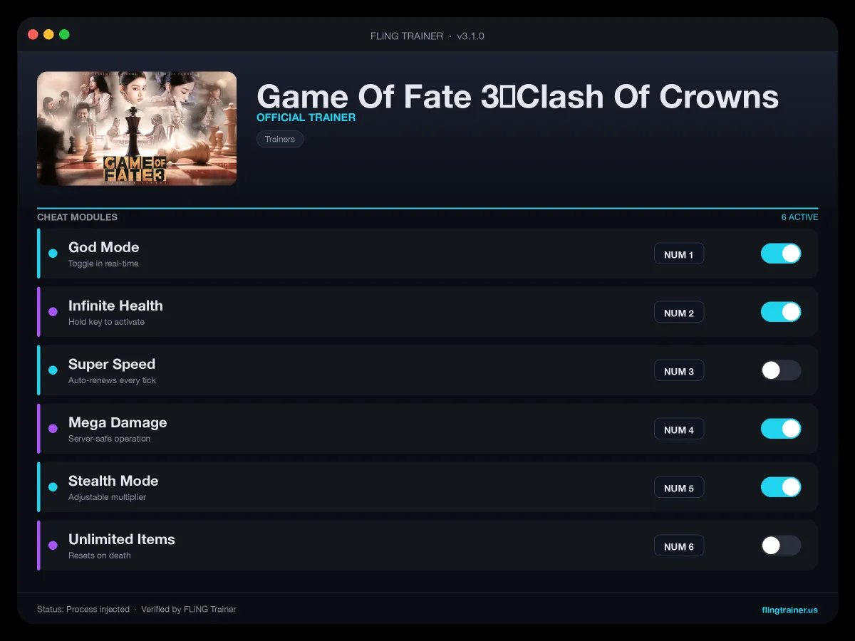 Game Of Fate 3:Clash Of Crowns Trainer interface