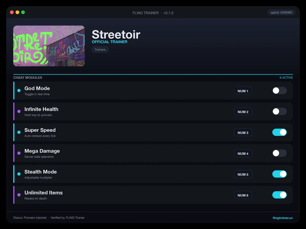 Streetoir Trainer interface