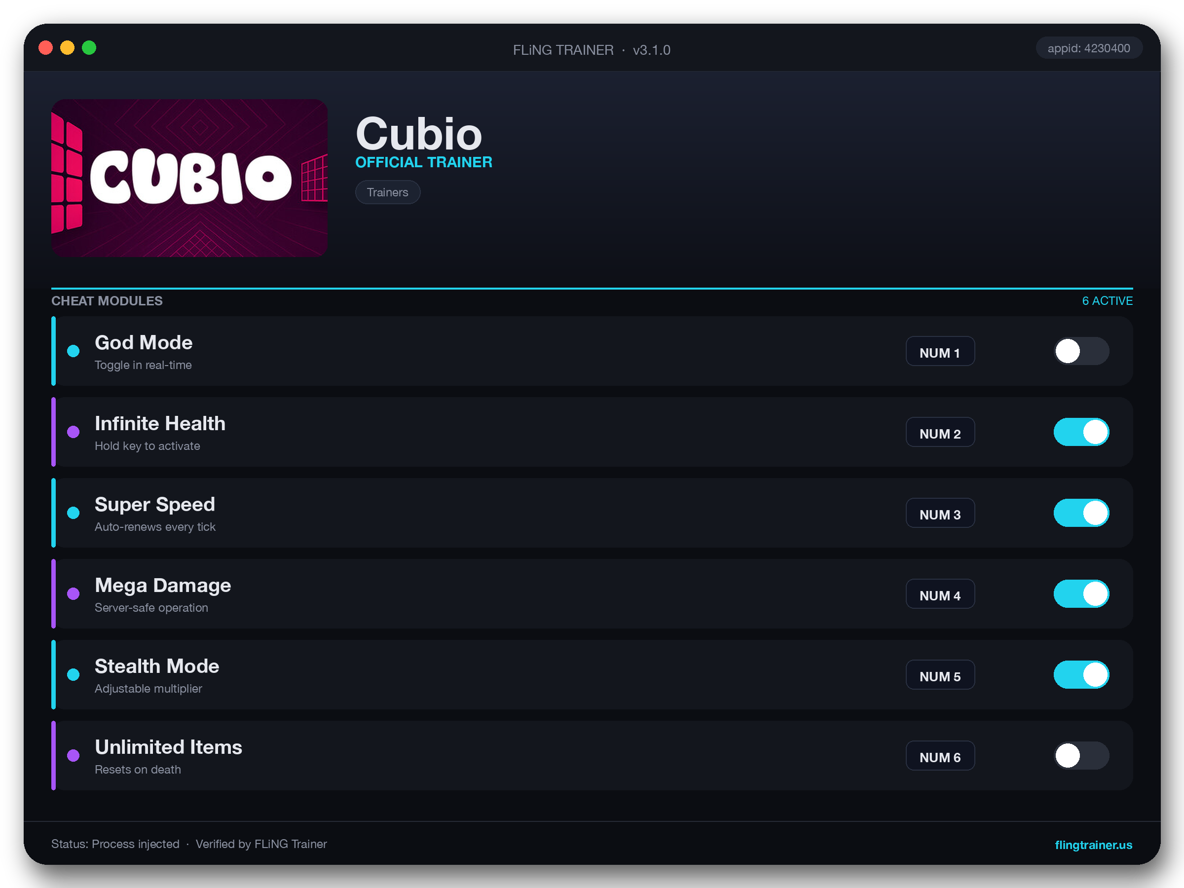 Cubio Trainer interface