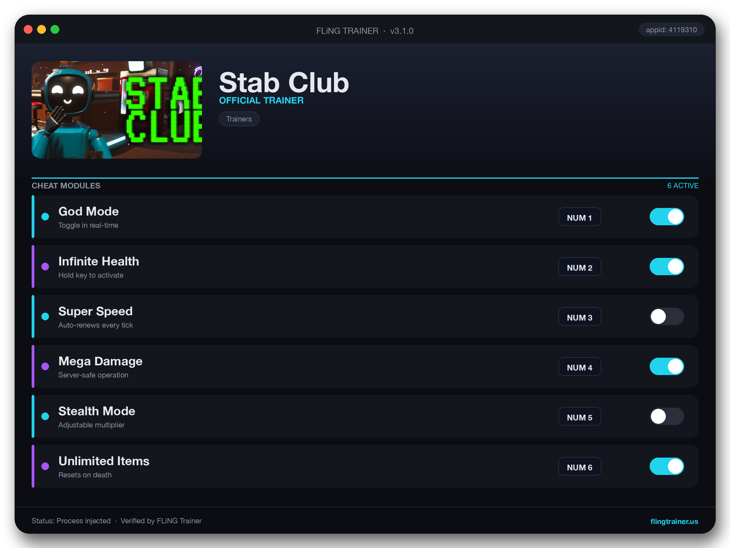 Stab Club Trainer interface