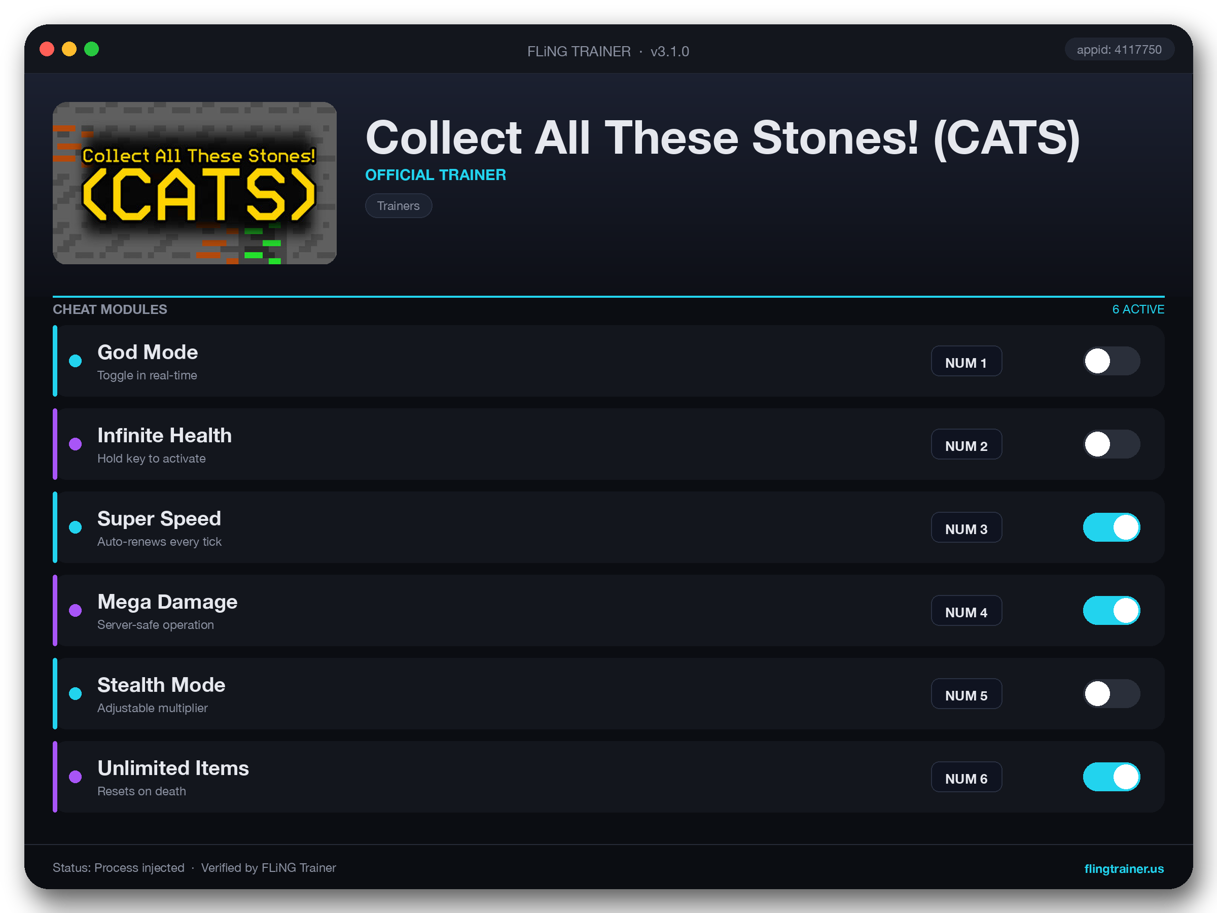 Collect All These Stones! (CATS) Trainer interface