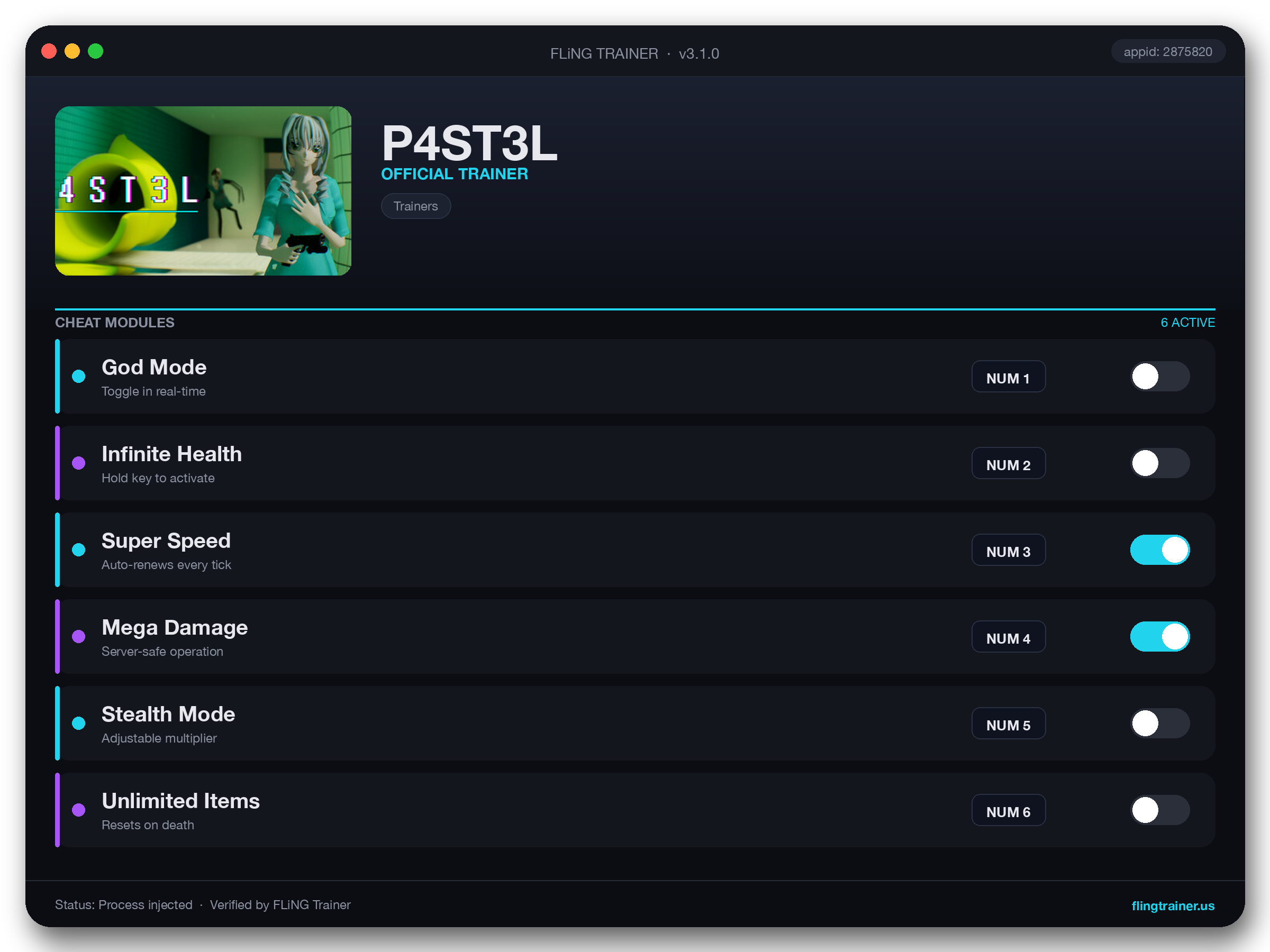 P4ST3L Trainer interface