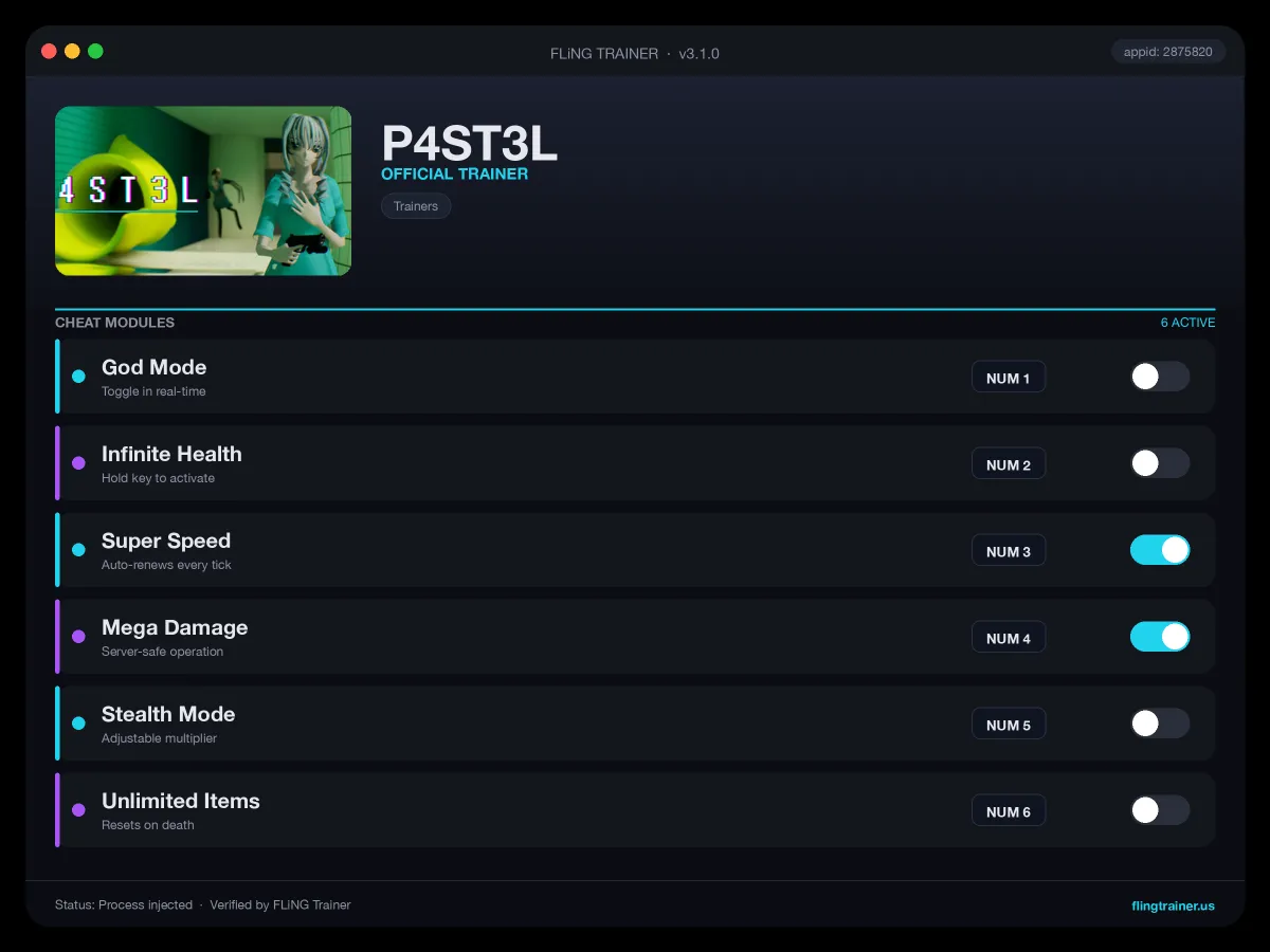 P4ST3L Trainer interface