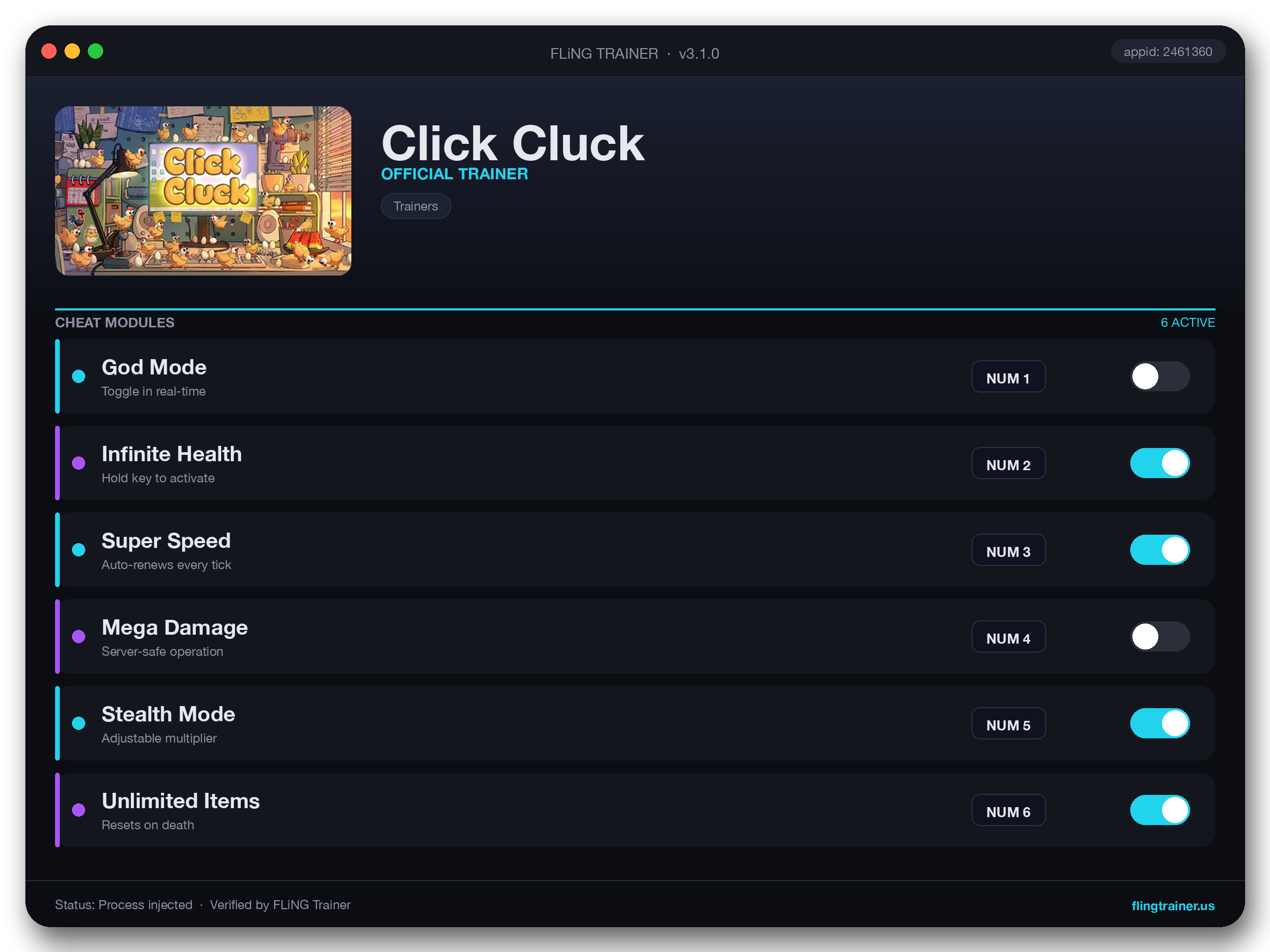 Click Cluck Trainer interface
