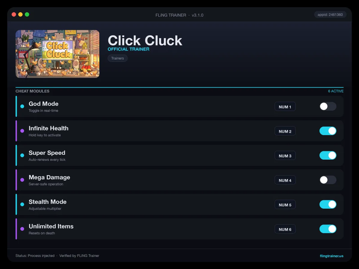 Click Cluck Trainer interface