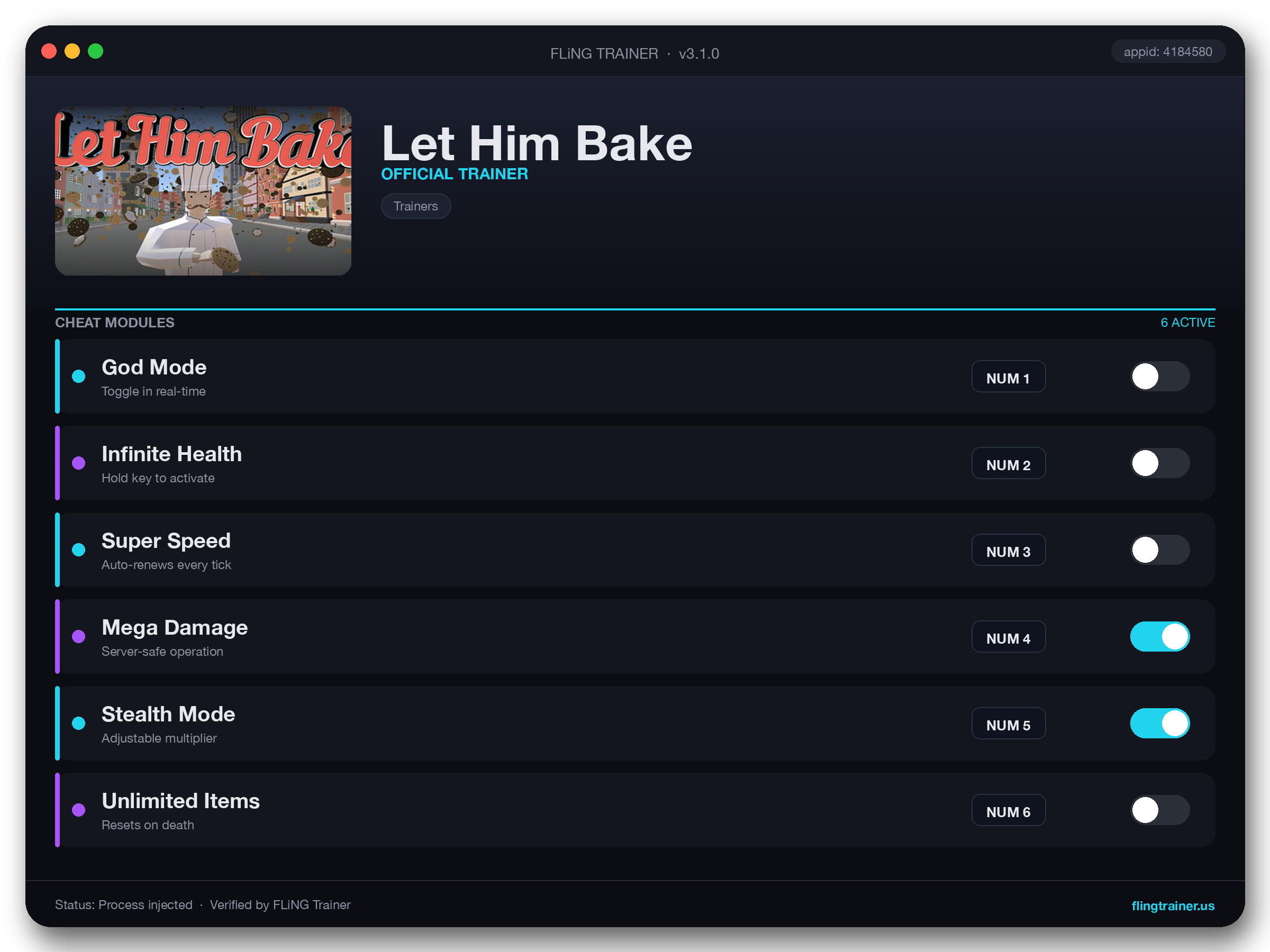 Let Him Bake Trainer interface