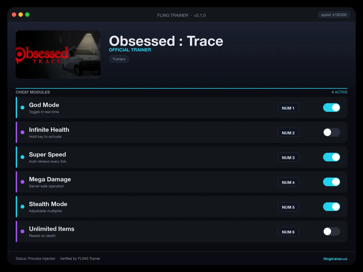 Obsessed : Trace Trainer interface