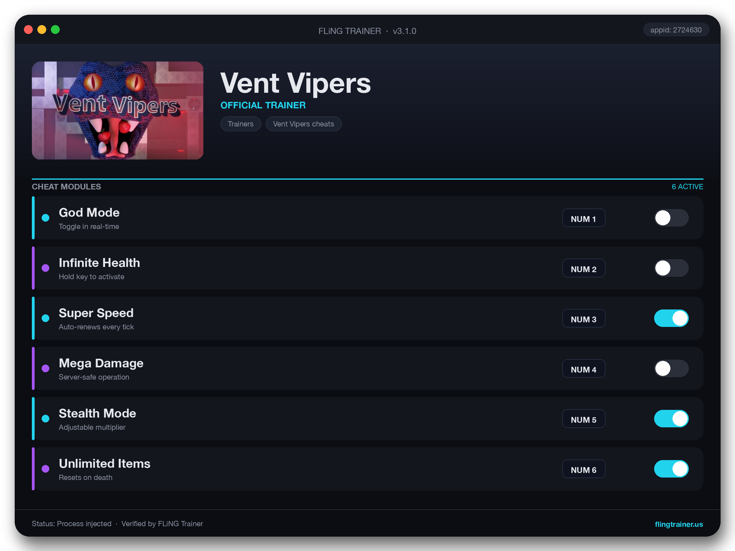Vent Vipers Trainer interface