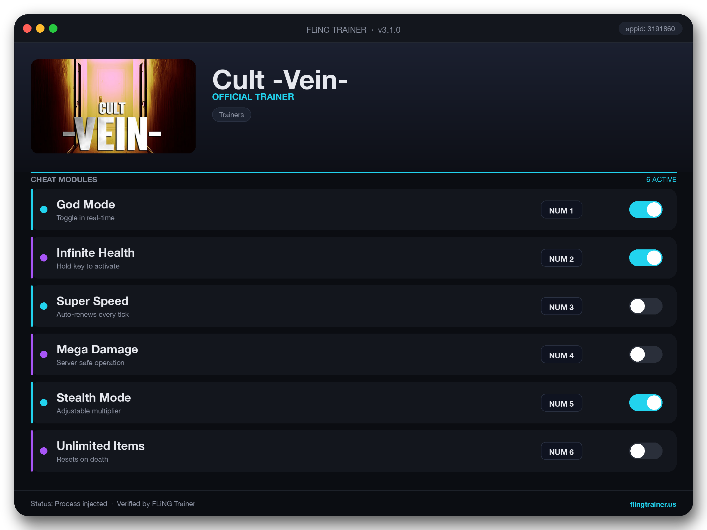 Cult -Vein- Trainer interface