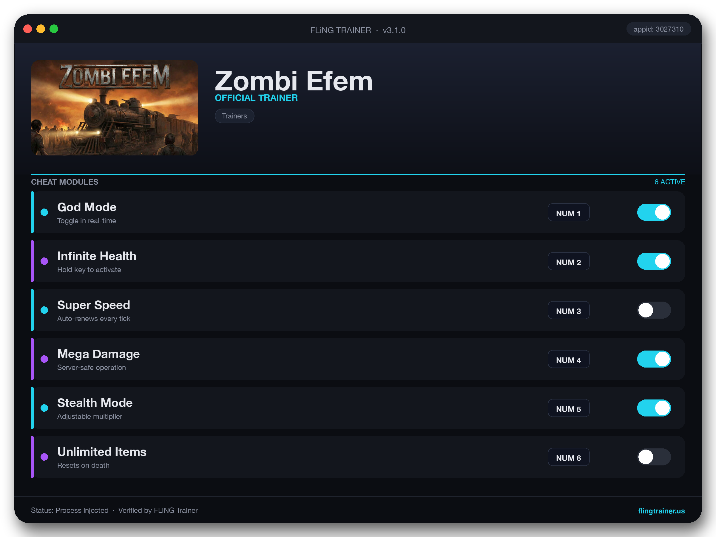 Zombi Efem Trainer interface