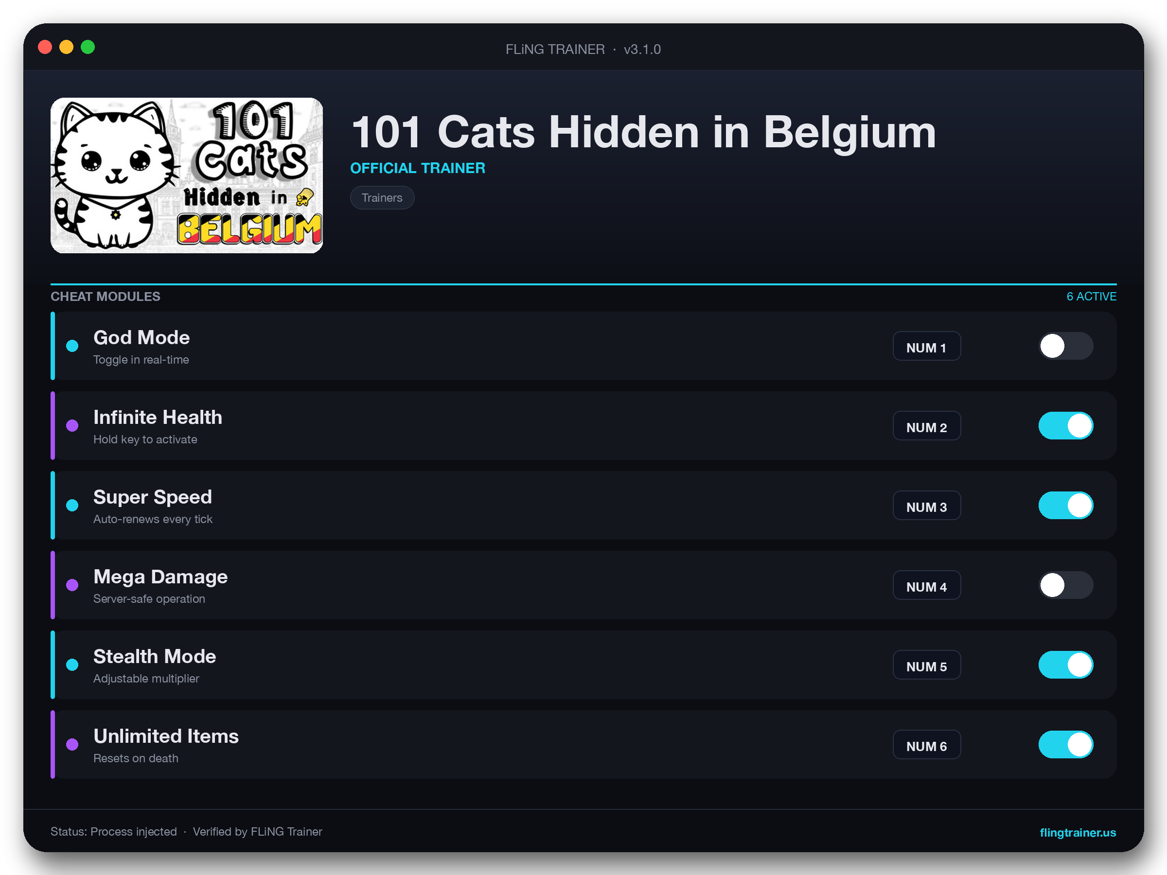 101 Cats Hidden in Belgium Trainer interface