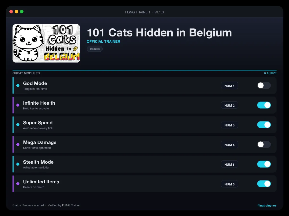 101 Cats Hidden in Belgium Trainer interface