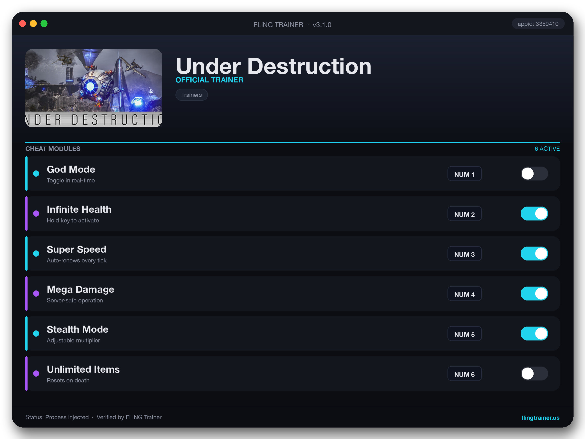 Under Destruction Trainer interface