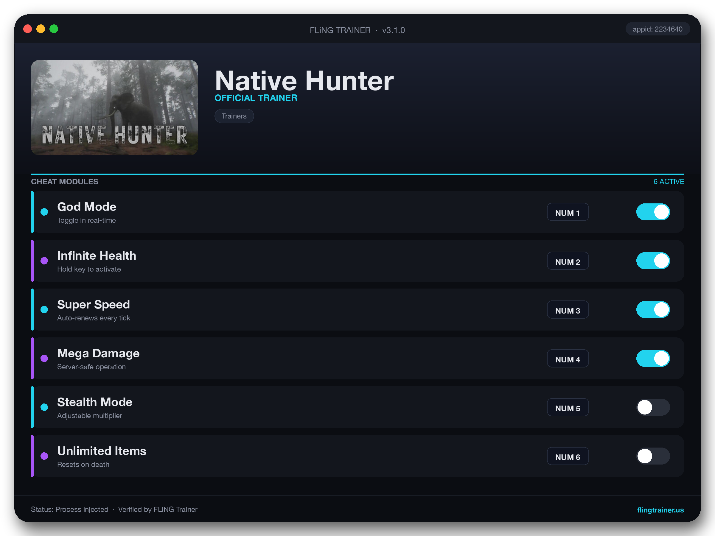 Native Hunter Trainer interface