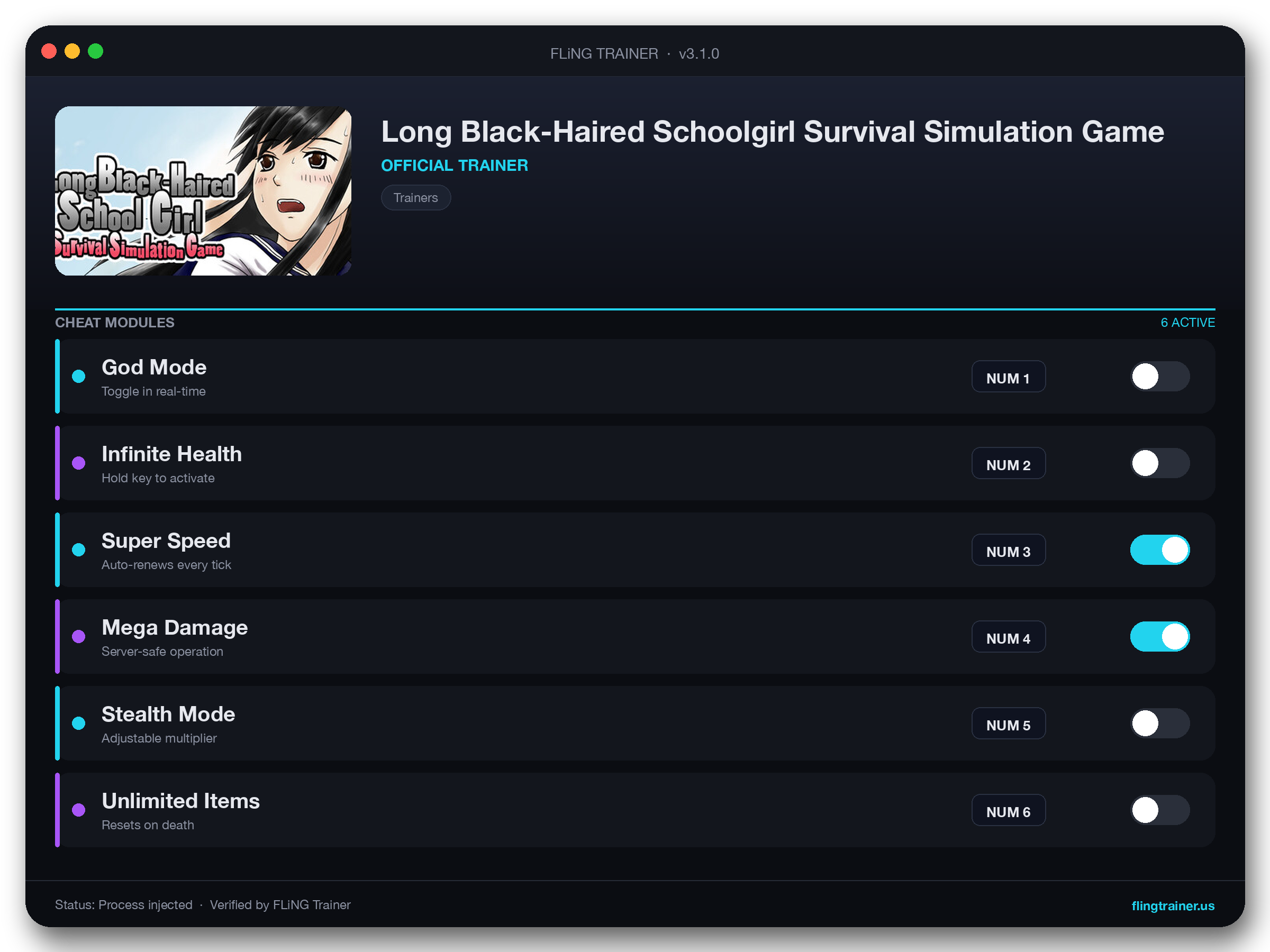 Long Black-Haired Schoolgirl Survival Simulation Game Trainer interface
