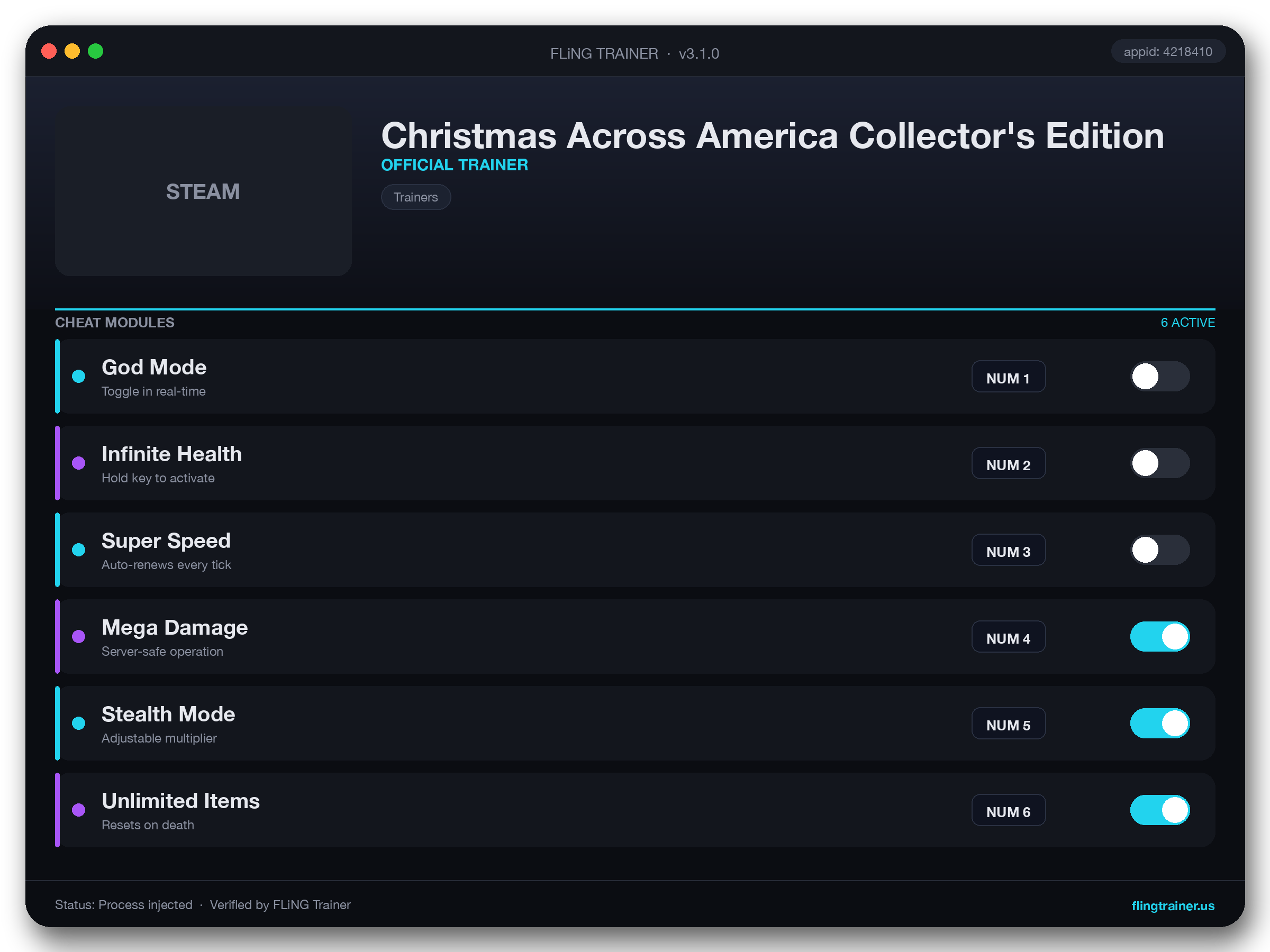 Christmas Across America Collector's Edition Trainer interface