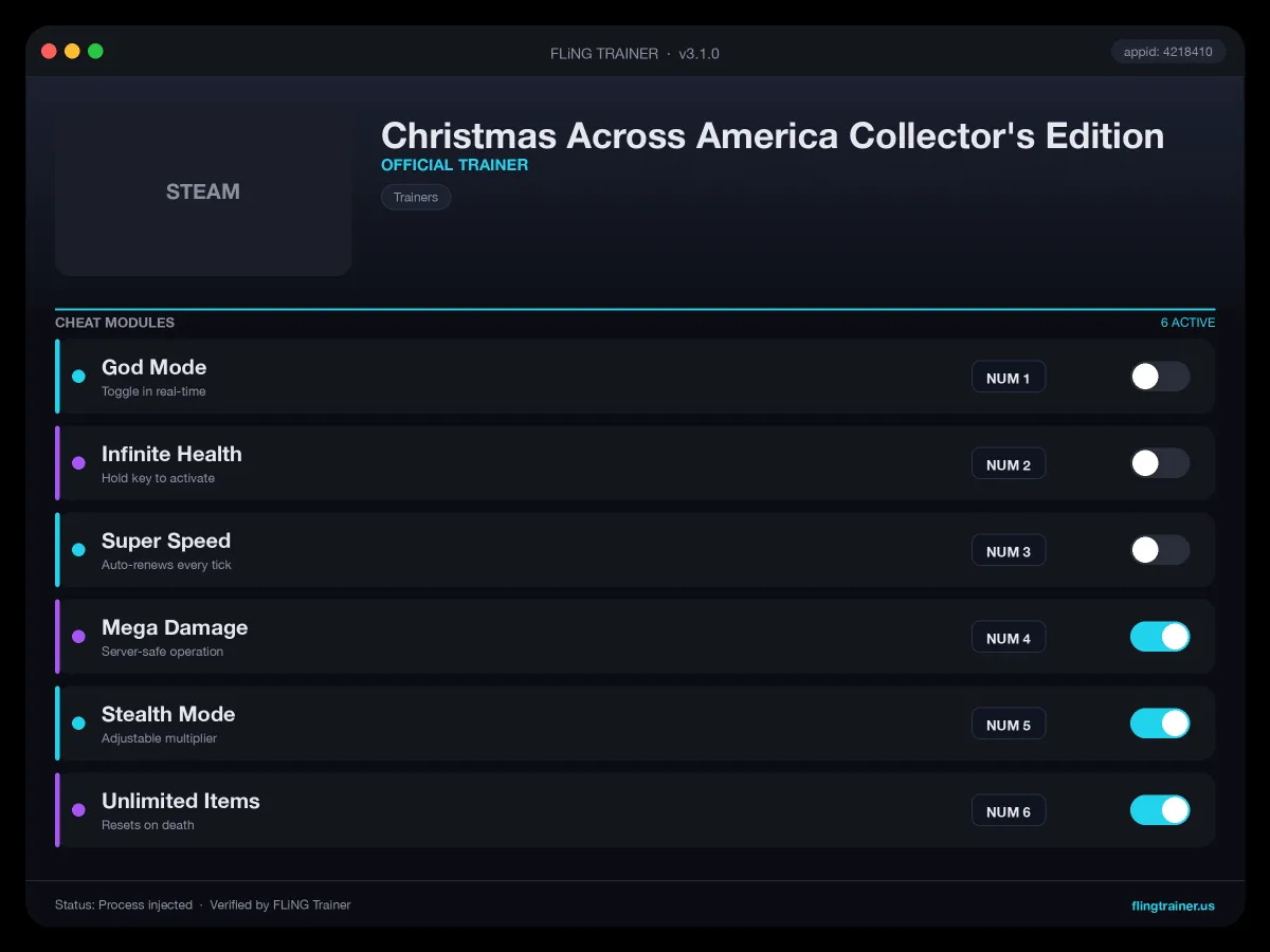 Christmas Across America Collector's Edition Trainer interface