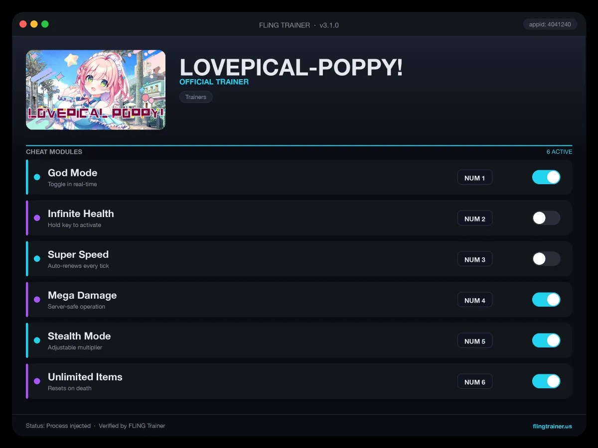 LOVEPICAL-POPPY! Trainer interface