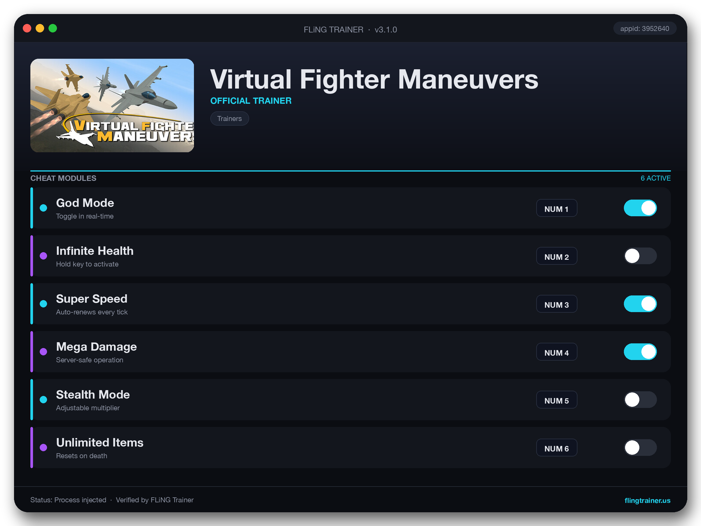 Virtual Fighter Maneuvers Trainer interface