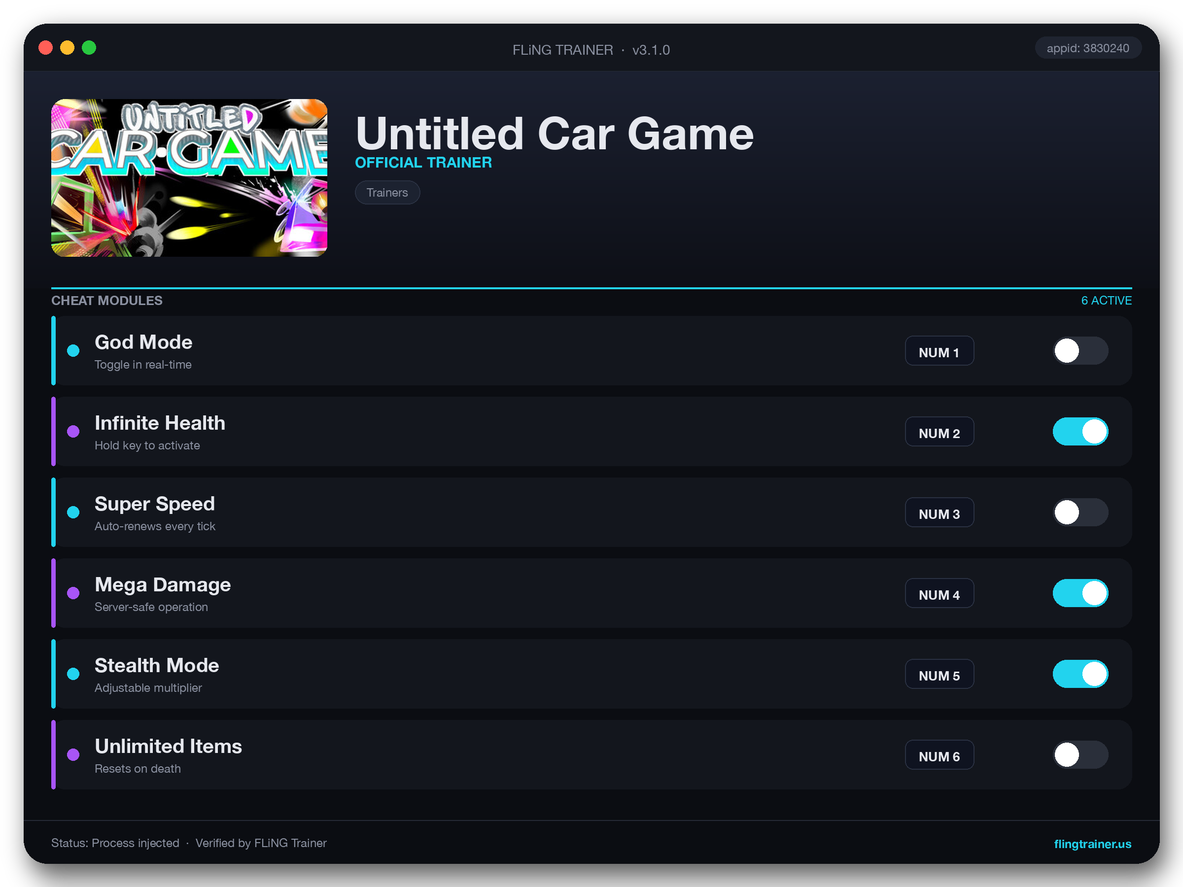 Untitled Car Game Trainer interface