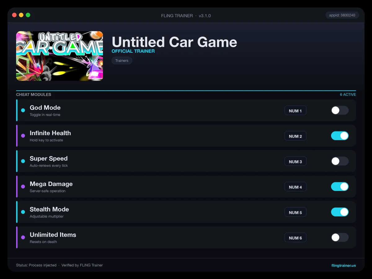 Untitled Car Game Trainer interface