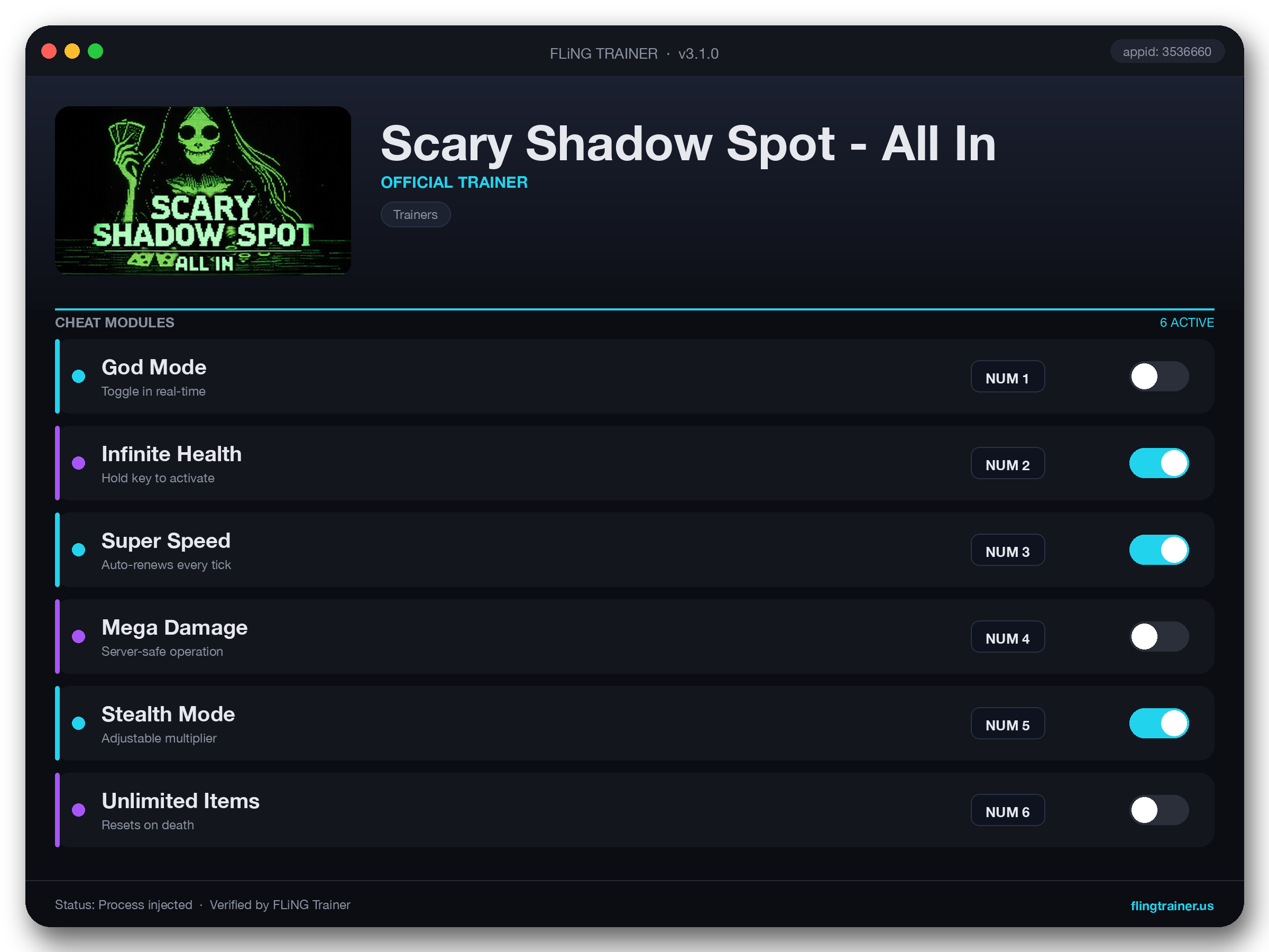 Scary Shadow Spot - All In Trainer interface
