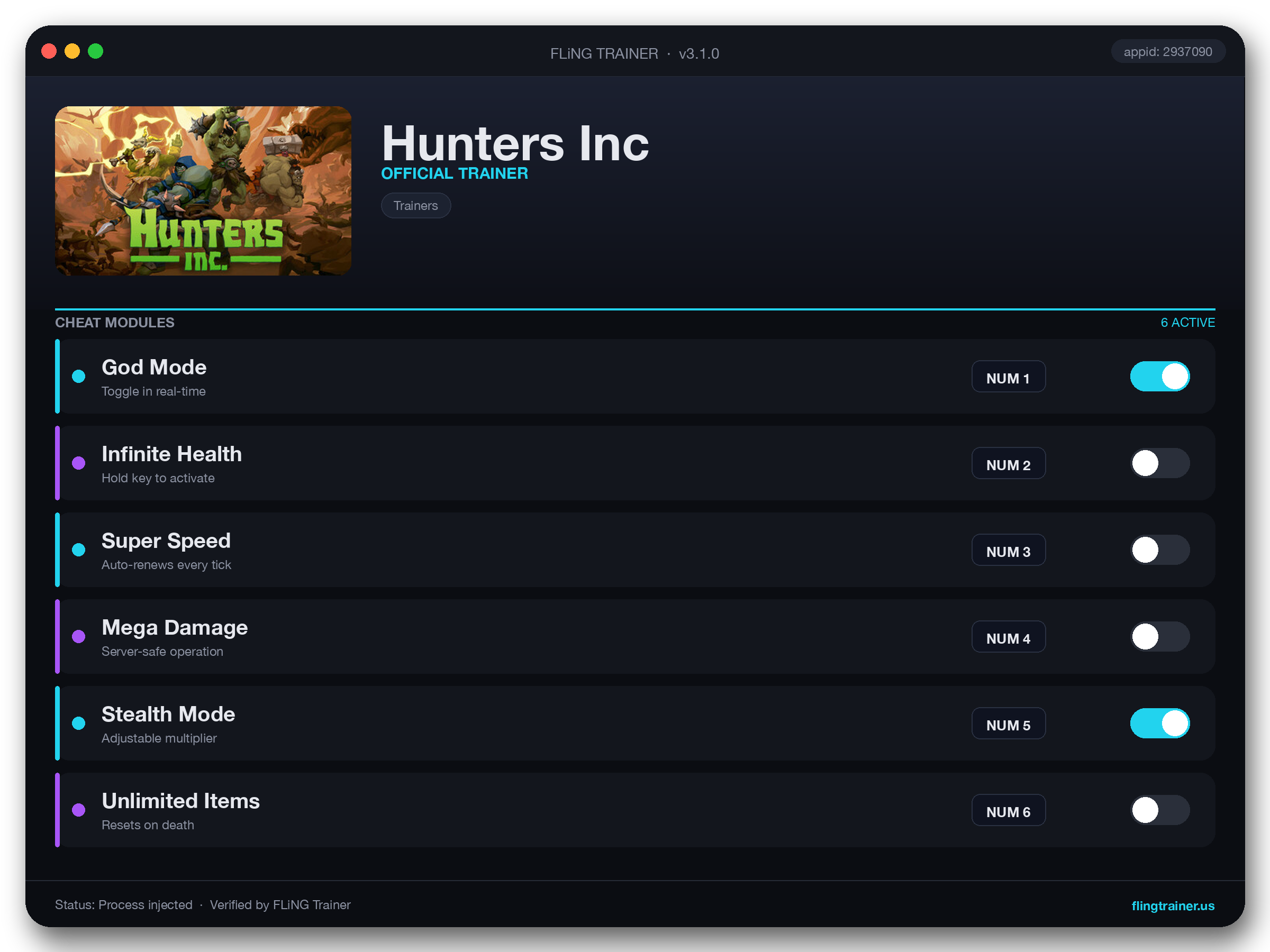Hunters Inc Trainer interface