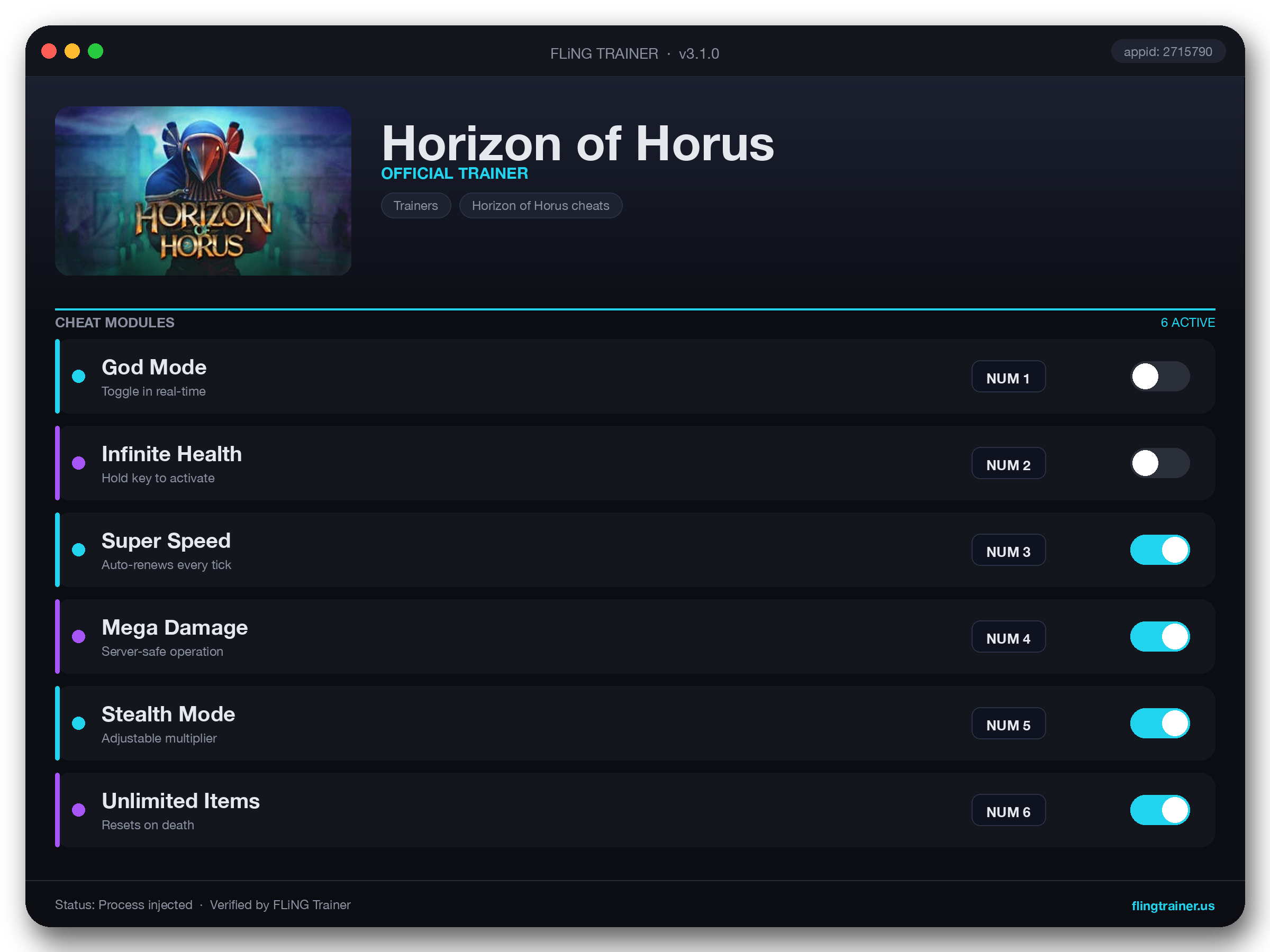 Horizon of Horus Trainer interface
