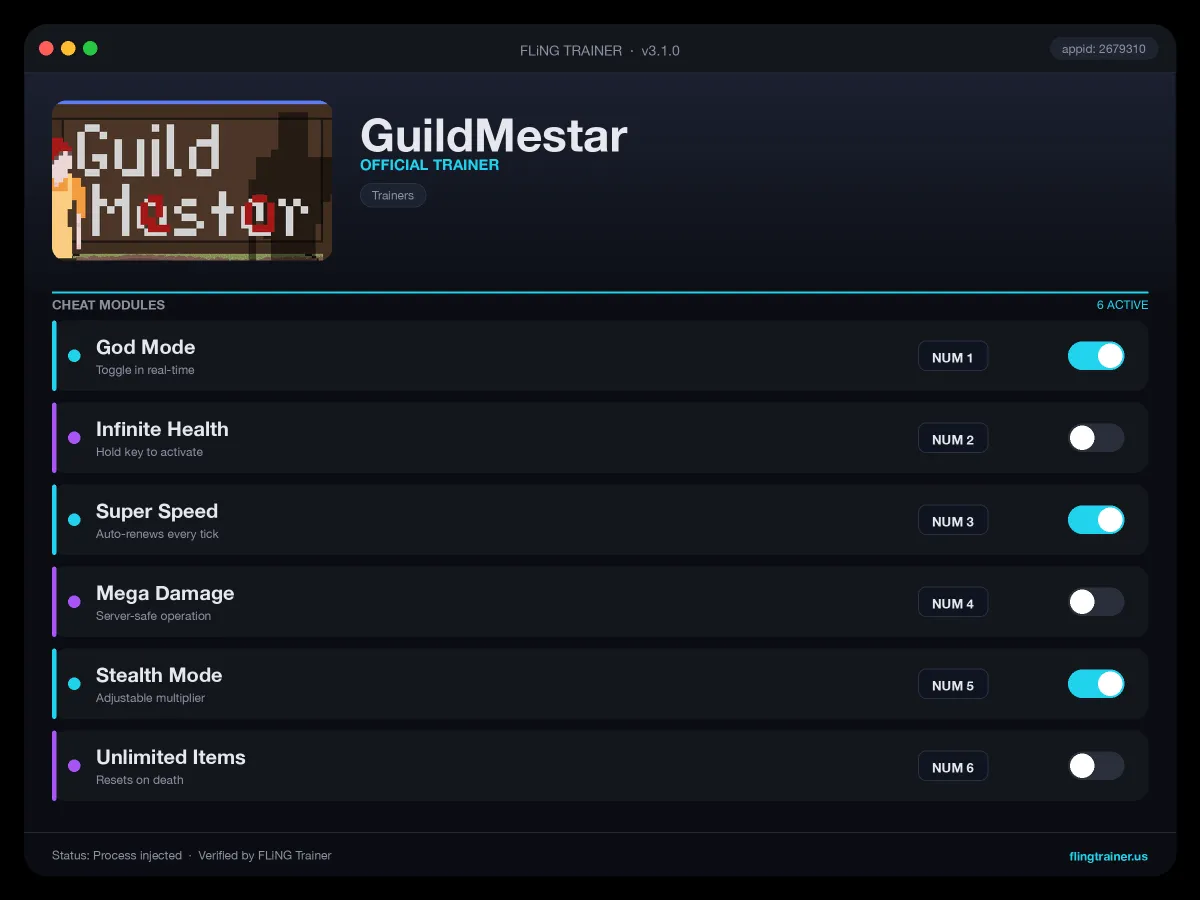 GuildMestar Trainer interface