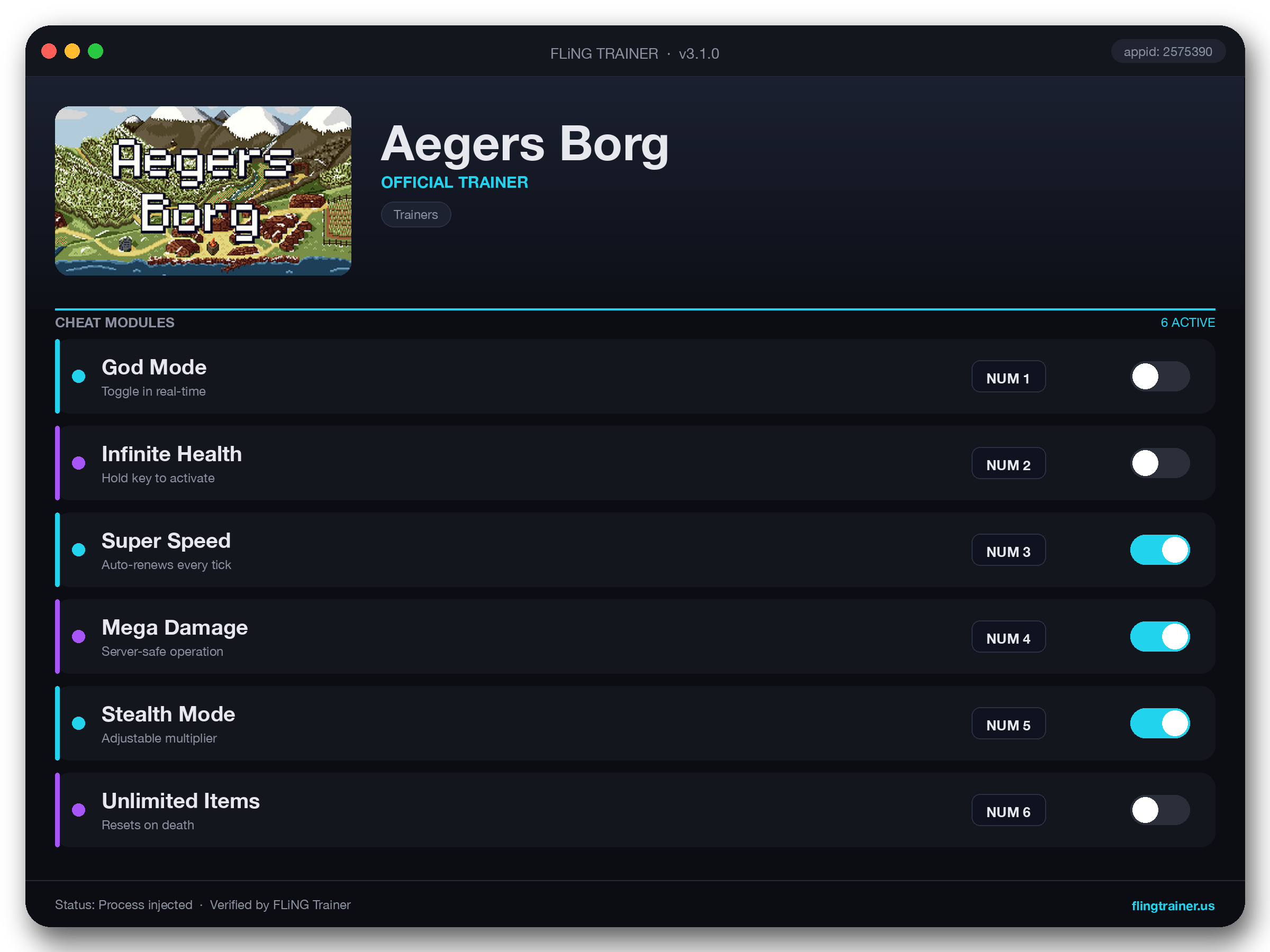 Aegers Borg Trainer interface