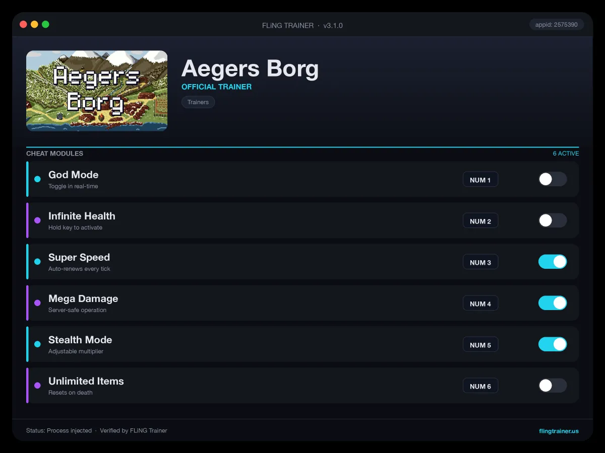 Aegers Borg Trainer interface