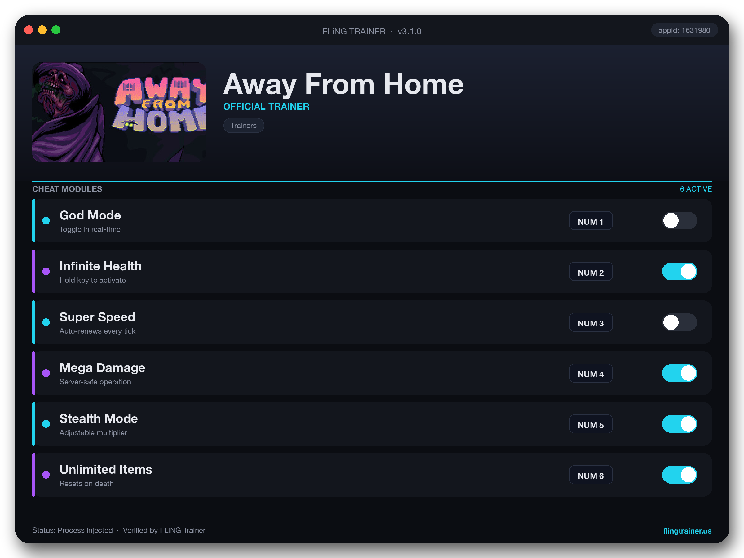Away From Home Trainer interface
