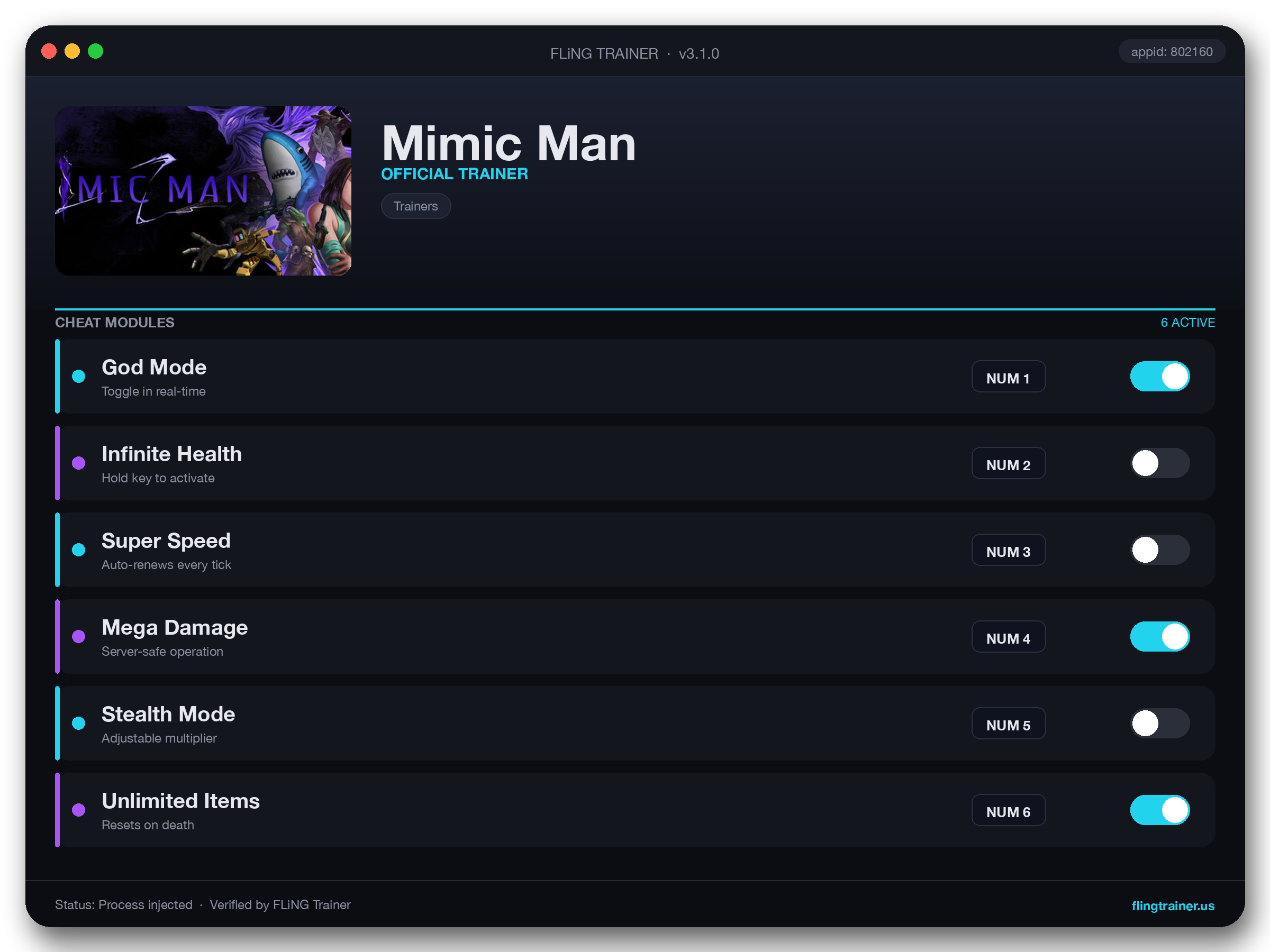 Mimic Man Trainer interface