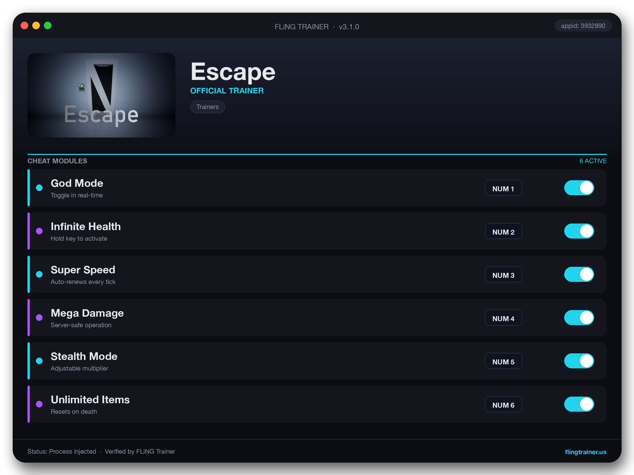 Escape Trainer interface