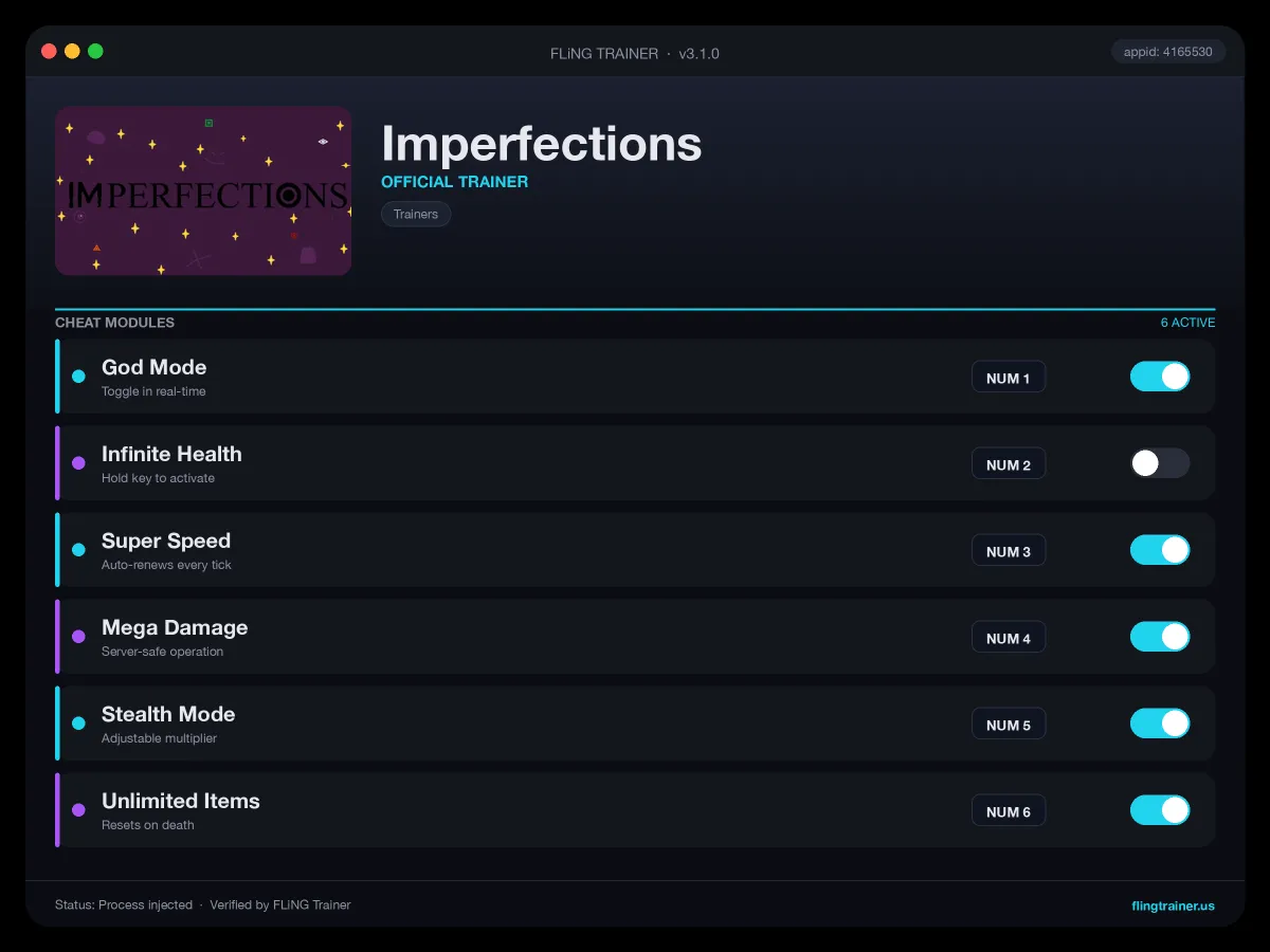 Imperfections Trainer interface