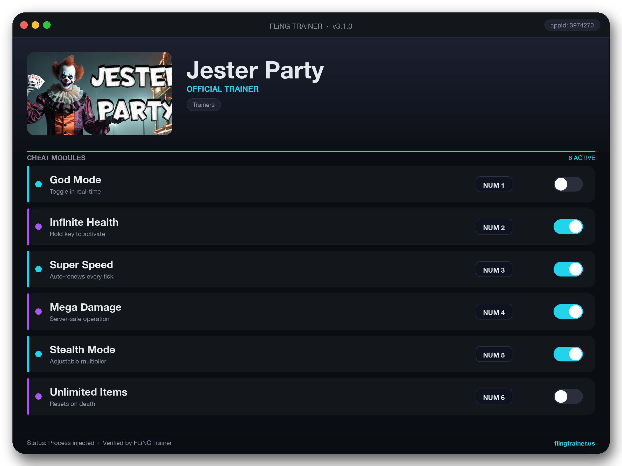 Jester Party Trainer interface
