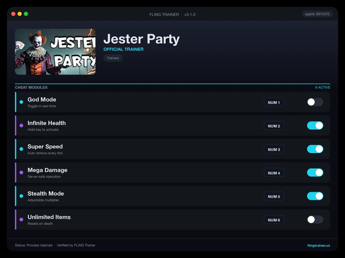 Jester Party Trainer interface