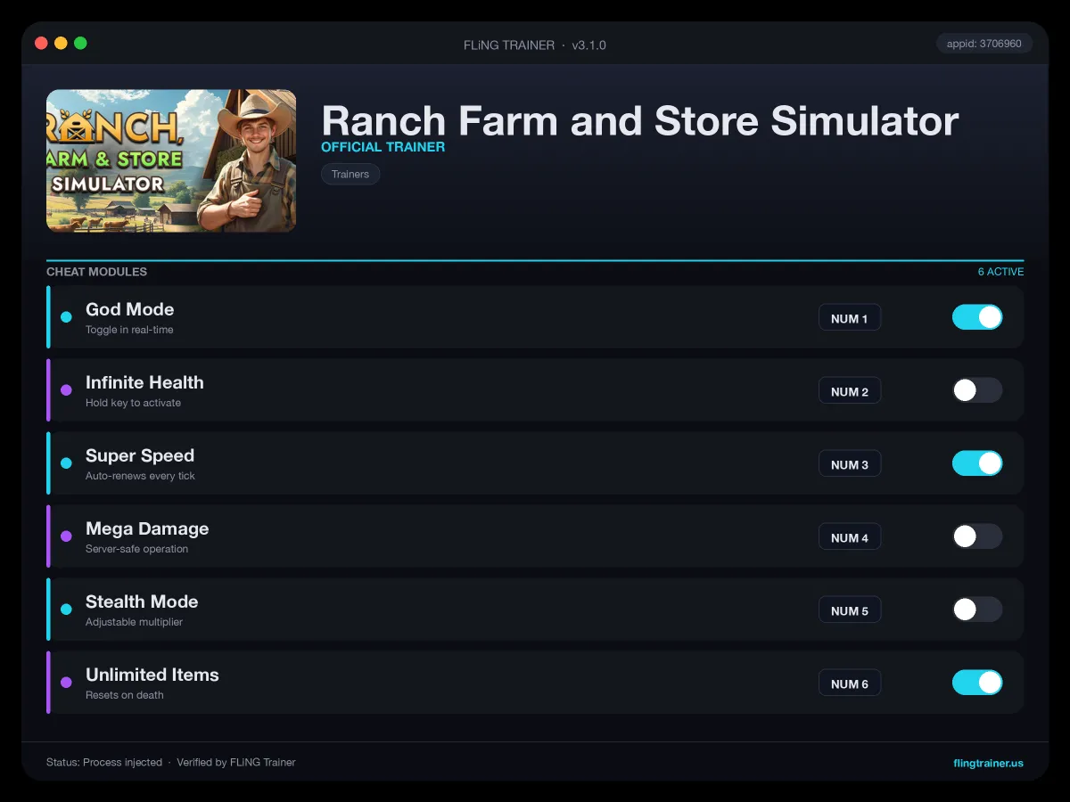 Ranch Farm and Store Simulator Trainer interface