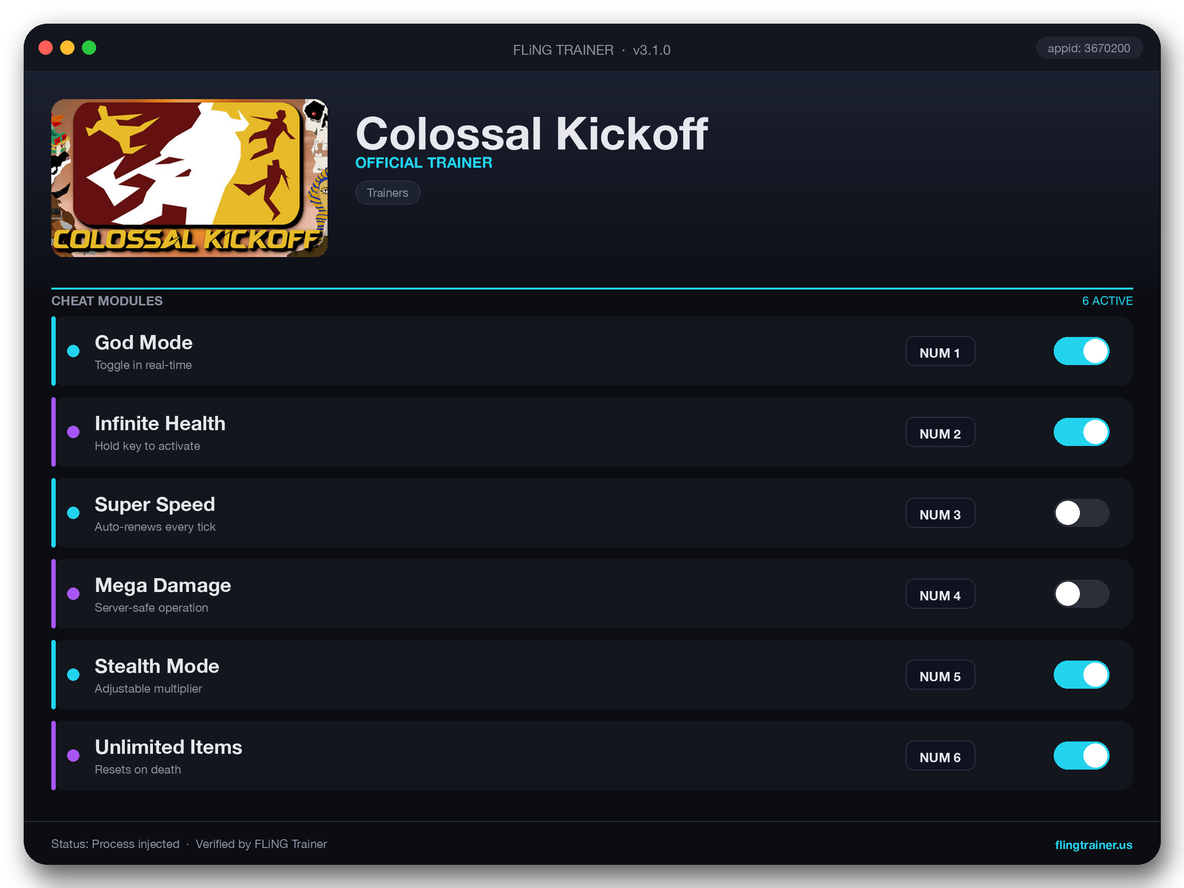 Colossal Kickoff Trainer interface