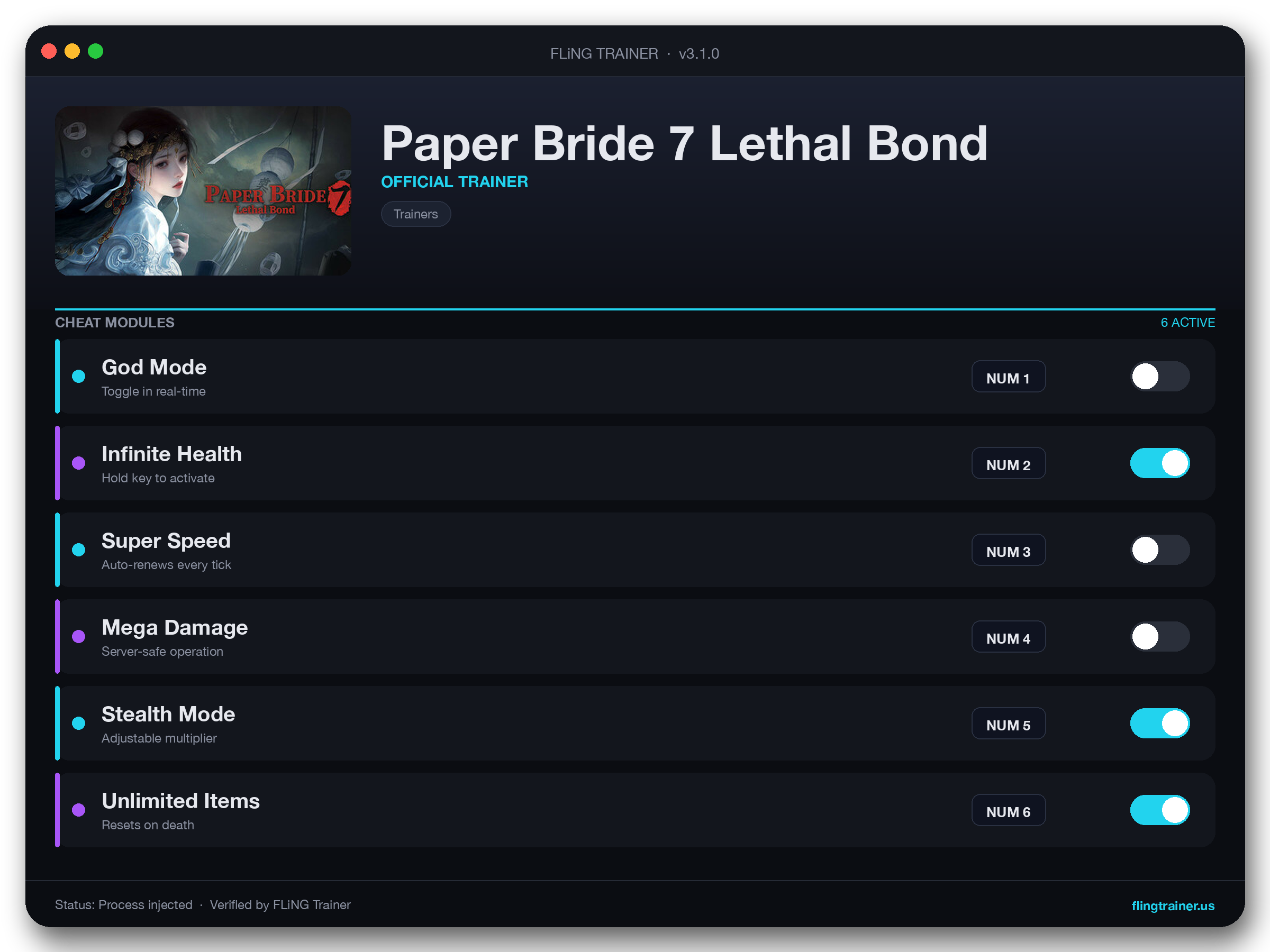 Paper Bride 7 Lethal Bond Trainer interface
