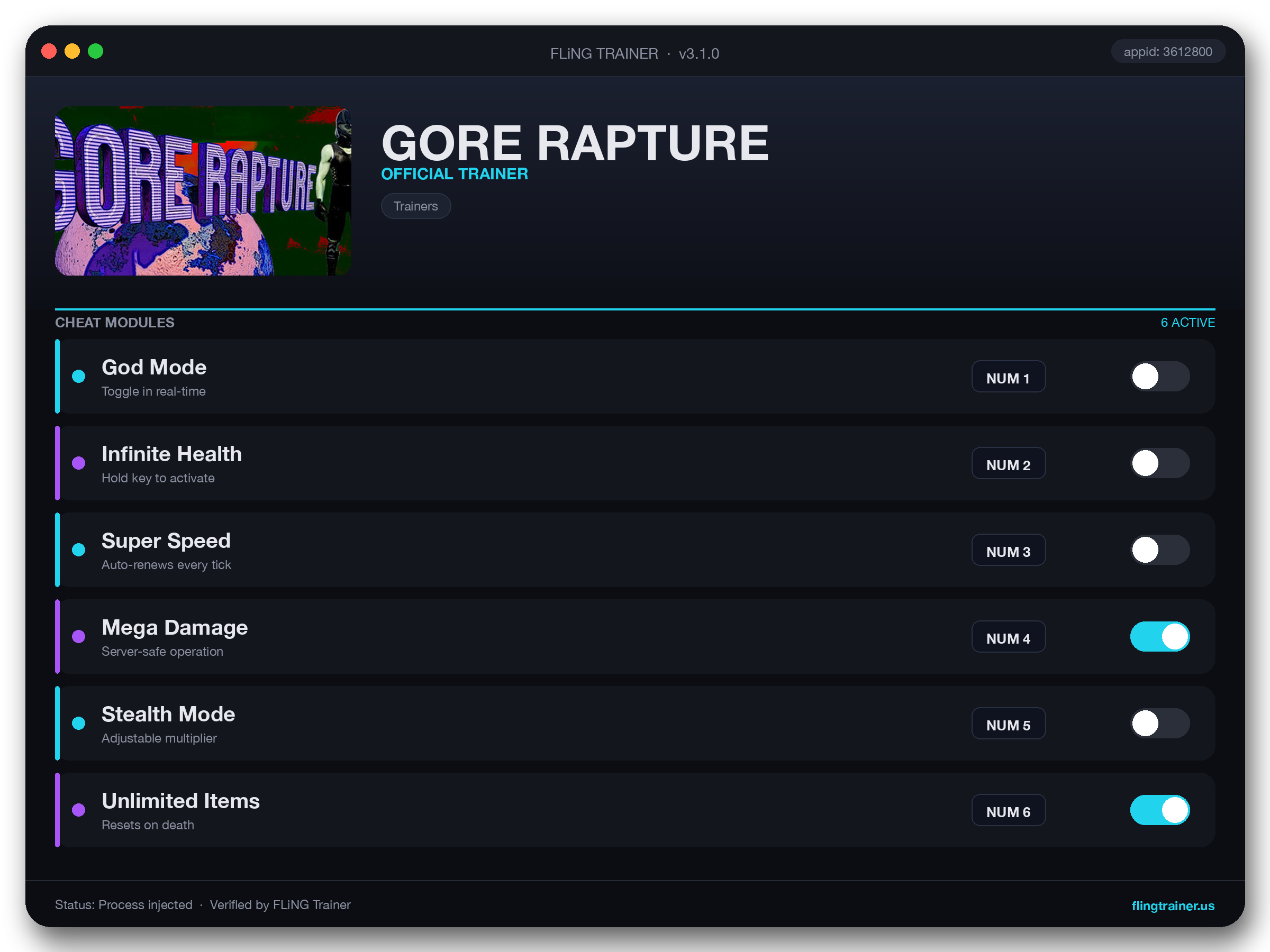 GORE RAPTURE Trainer interface