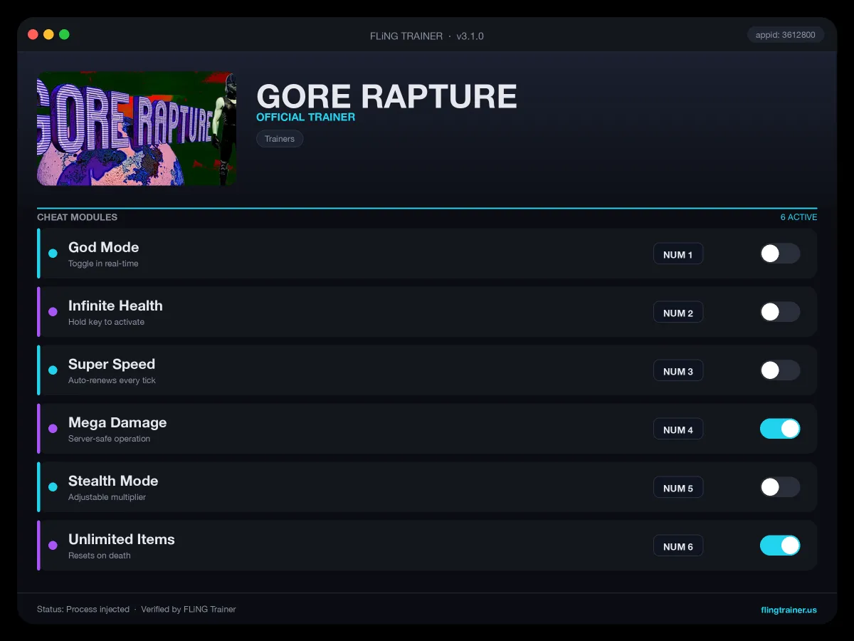 GORE RAPTURE Trainer interface