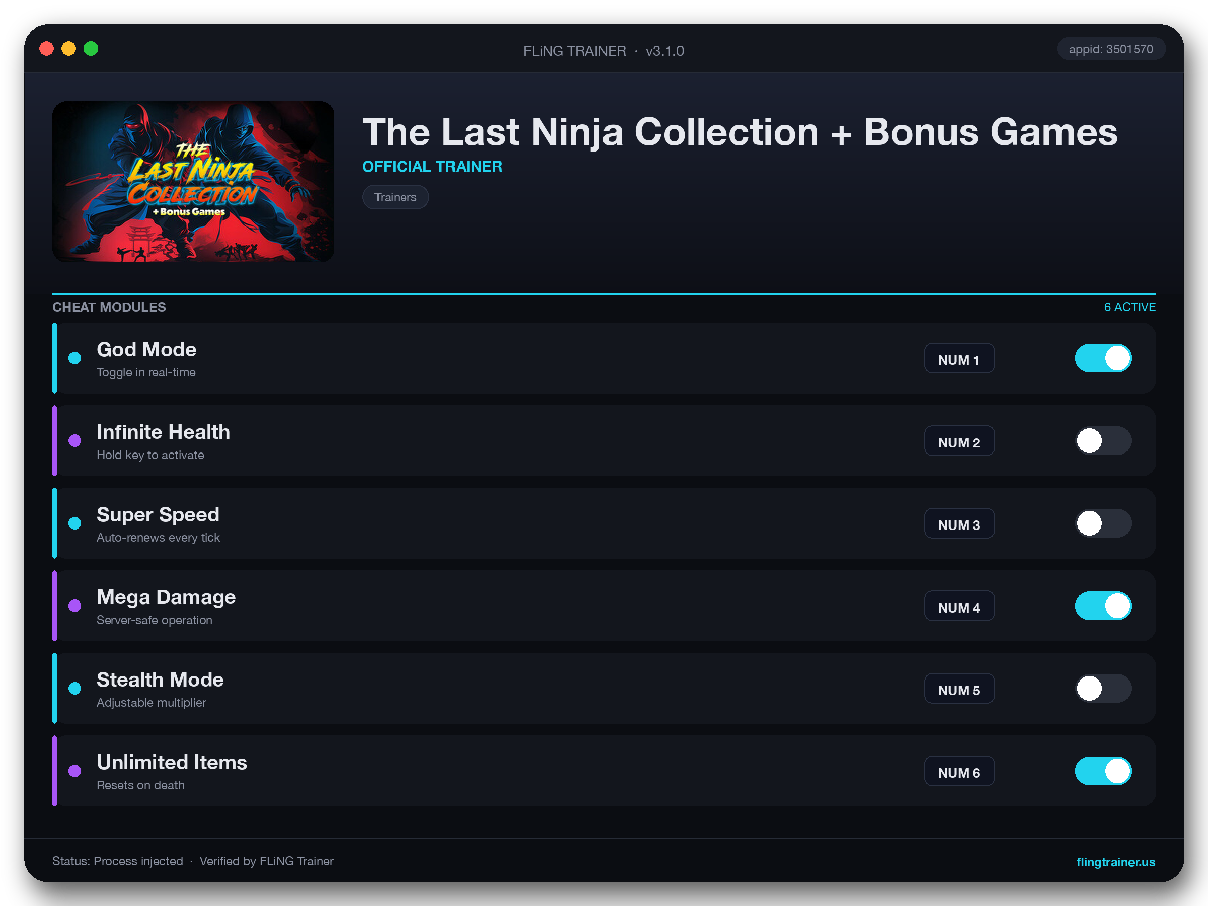 The Last Ninja Collection + Bonus Games Trainer interface