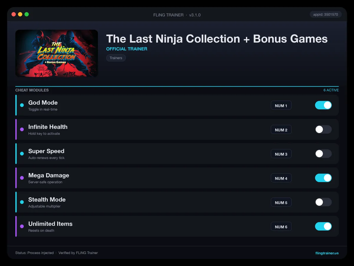 The Last Ninja Collection + Bonus Games Trainer interface