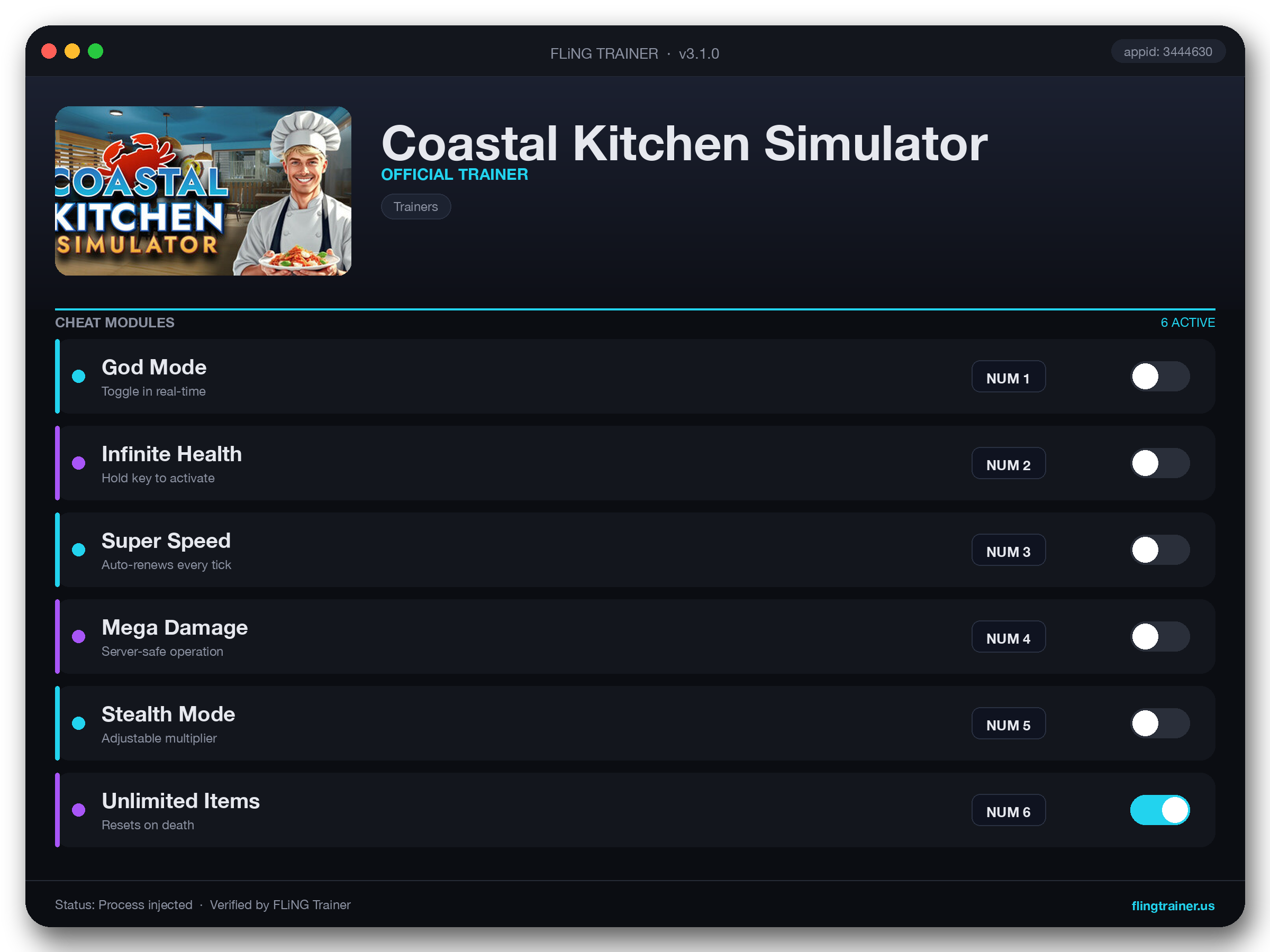 Coastal Kitchen Simulator Trainer interface
